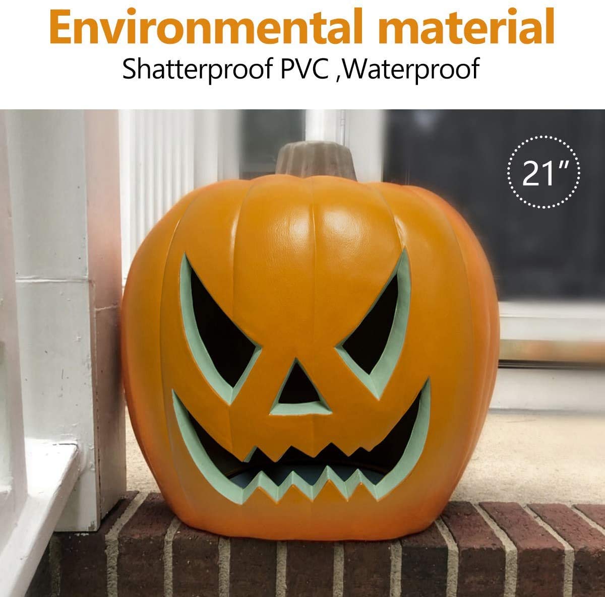Large 21in Halloween Pumpkin Lantern with LED Light - Jack o' Lantern Decor for Indoor & Outdoor - Spooky Party, Porch, Yard, and Home Decoration