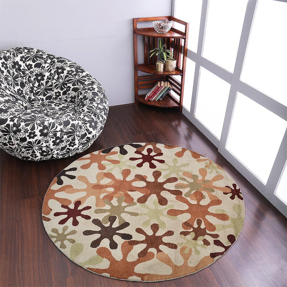 Hand Tufted Wool Eco-Friendly Round Area Rug 8'x8' - Cream Modern High Pile Thick Non-Slip Handmade Carpet for Living Room & Bedroom | Soft Contemporary Design for Cozy Home Decor (K00699)
