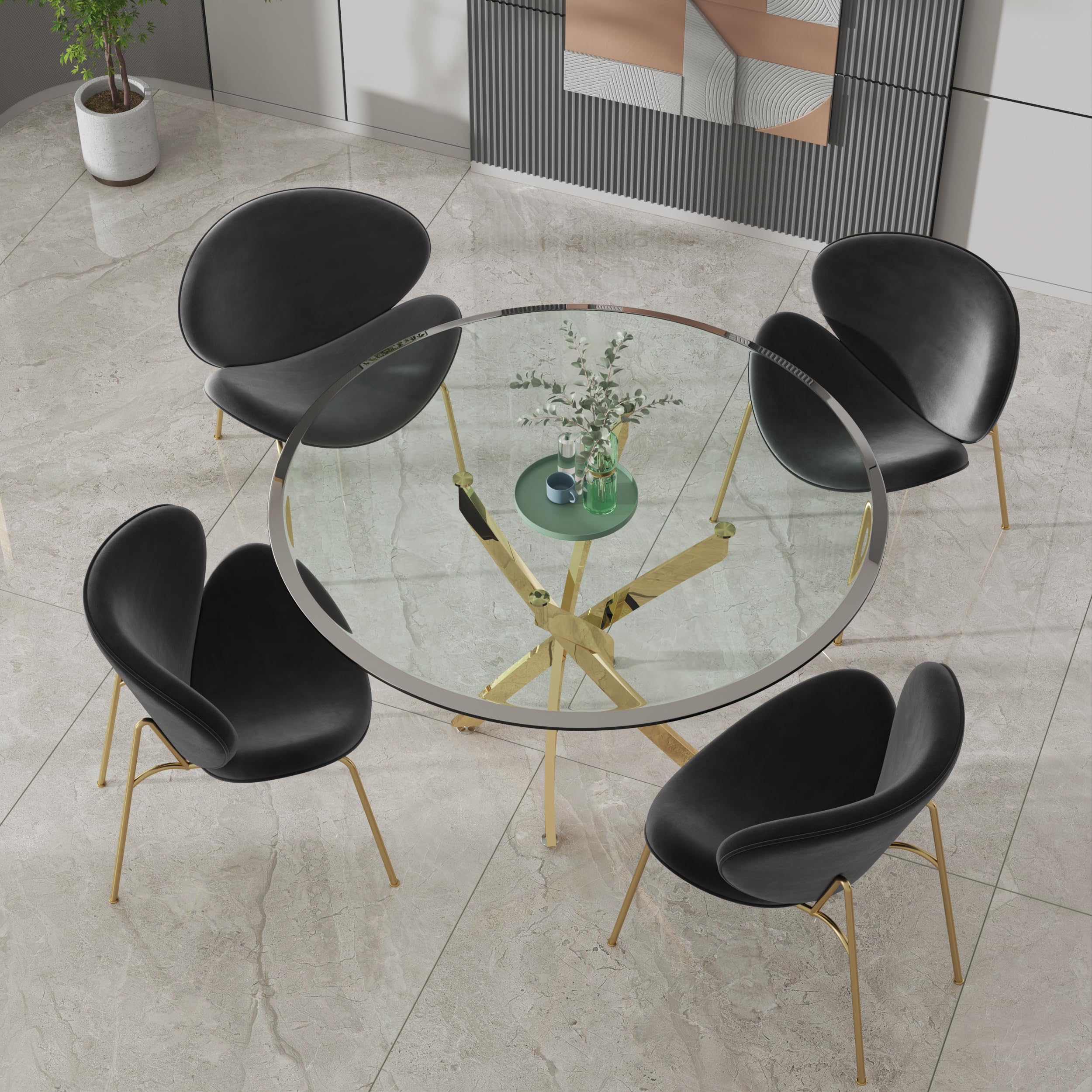 Luxury Velvet Dining Chairs Set of 2 - Modern Side Chairs with Golden Metal Legs & Curved Back - Comfortable Reading/Vanity Chairs for Bedroom, Living Room, Kitchen - Perfect for Dinner Parties, Home Office & Cozy Relaxation