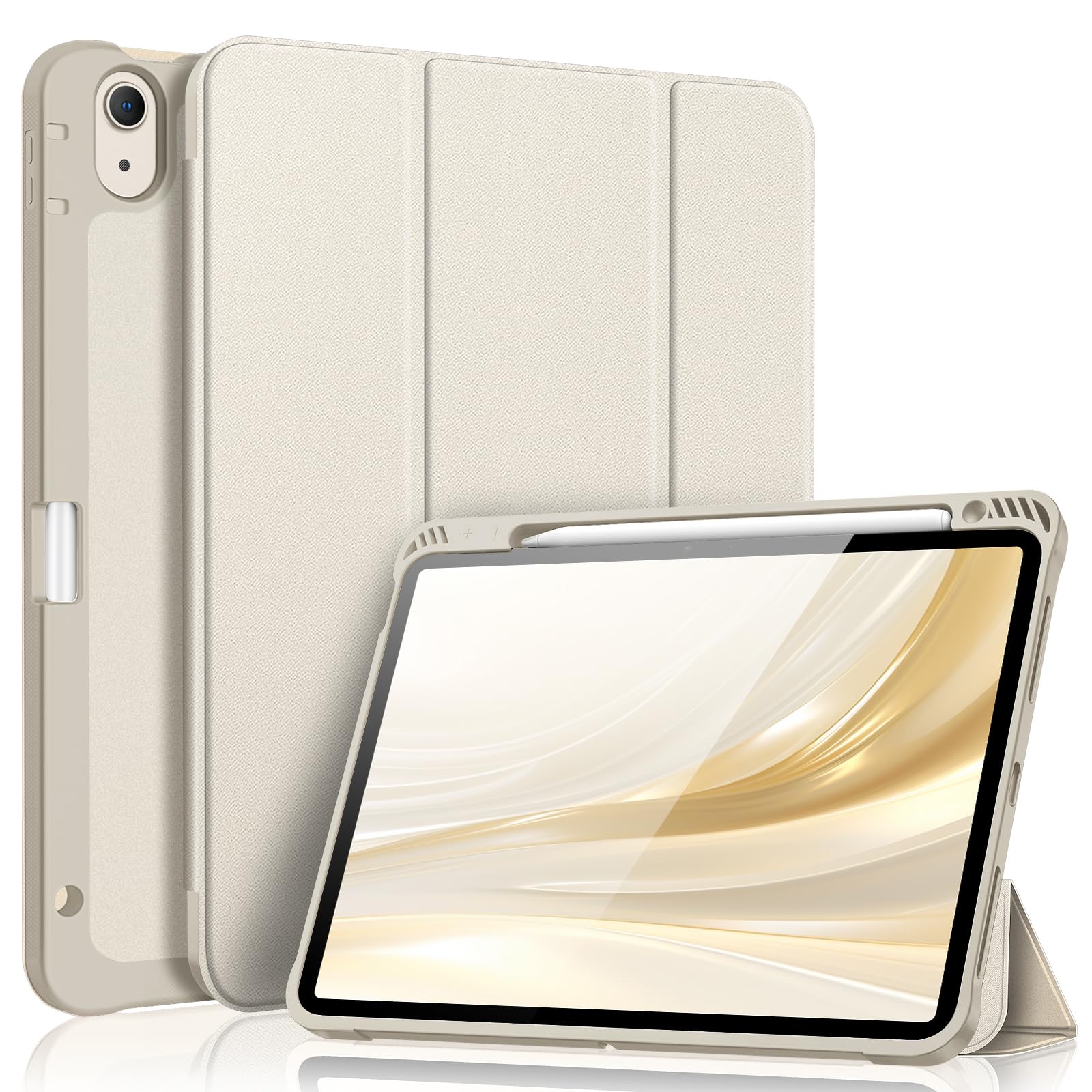 Fintie SlimShell Protective Case for iPad Air 11-inch M3 (2025) & M2 (2024), iPad Air 5th & 4th Gen 10.9 Inch - Lightweight Flexible TPU Back Cover with Apple Pencil Holder (Starlight Color) | Perfect for Work, School & Travel Protection