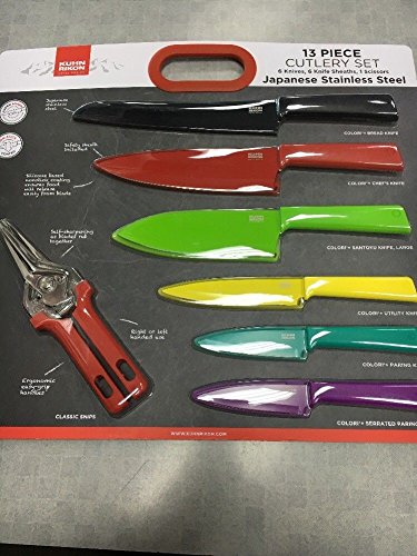 Kuhn Rikon 13-Piece Knife and Scissor Set - Colorful Kitchen Cutlery Collection for Cooking, Food Prep & Home Use