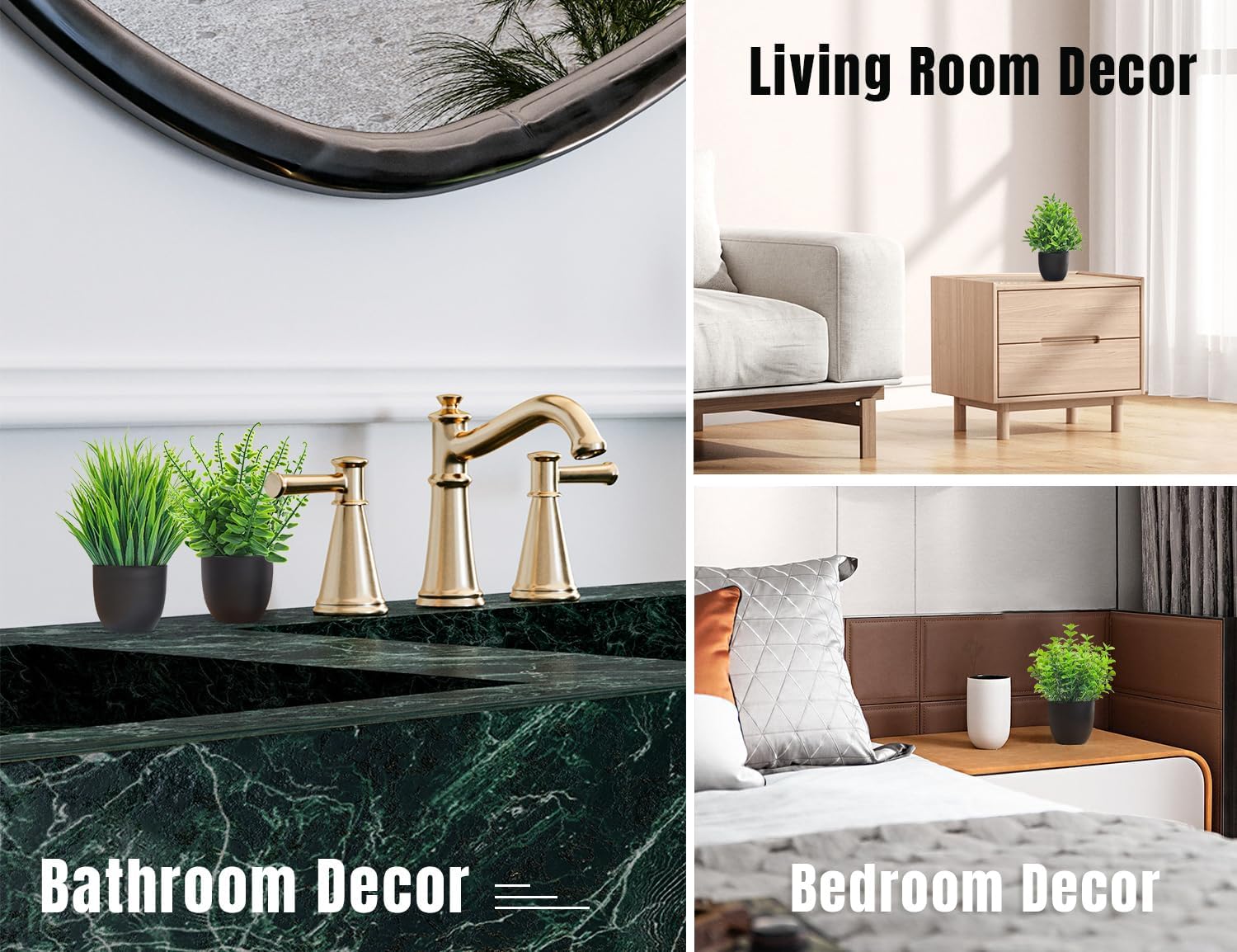 4 Pack Artificial Rose Fake Plants - Small Faux Greenery for Bathroom, Home & Office Decor - Perfect for Desk, Shelf & Indoor Spaces - Black Bathroom Accessories Set