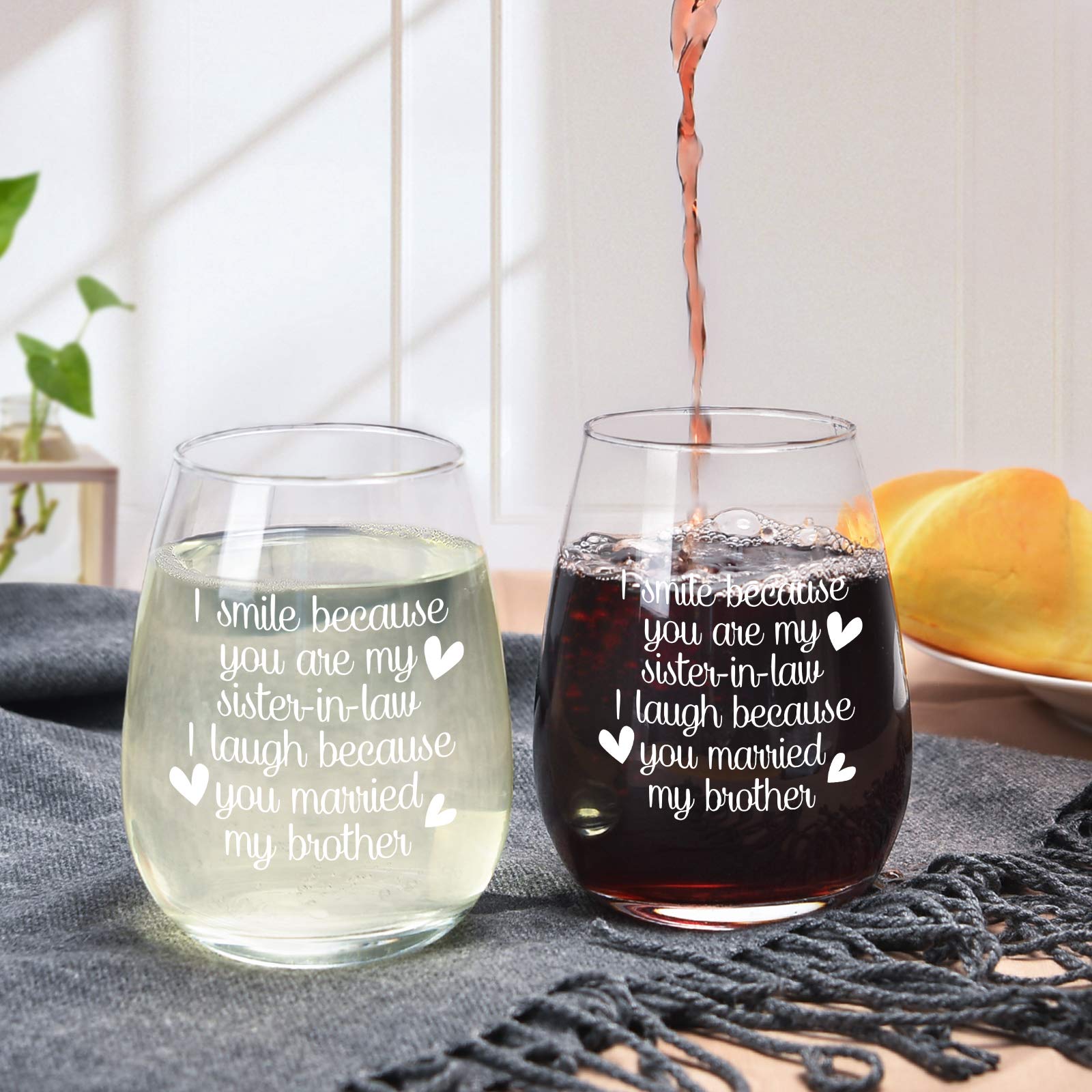 Funny Sister-in-Law Wine Glass Gift - 15Oz Stemless Wine Cup for Birthday, Bridal Shower, Wedding, Christmas - Perfect for Sister-in-Law, Bride & Women - Great for Parties, Celebrations & Relaxing at Home