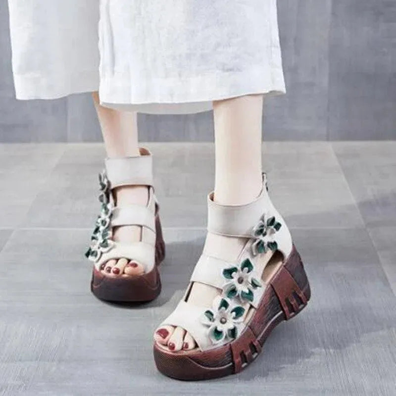 Stylish Floral Wedge Sandals for Women - Comfortable Summer Beach Wedding Shoes with Non-Slip Sole | Perfect for Outdoor Parties, Vacations, and Casual Wear