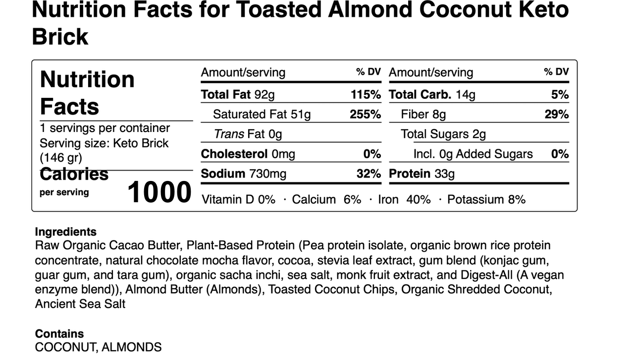 Keto Bricks - Low Carb High Fat Keto Snack Bars for Weight Loss & Energy Boost | Perfect for On-the-Go, Workouts & Keto Diet