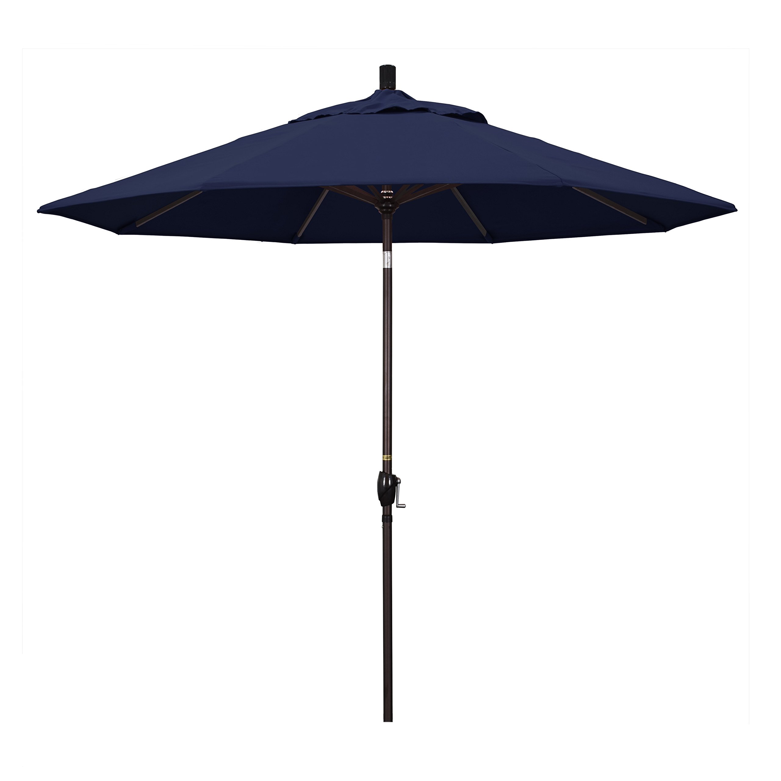 9' Round Aluminum Market Umbrella with Crank Lift & Push Button Tilt - Bronze Pole & Navy Blue Olefin Canopy for Patio, Garden, Poolside, and Outdoor Dining Areas