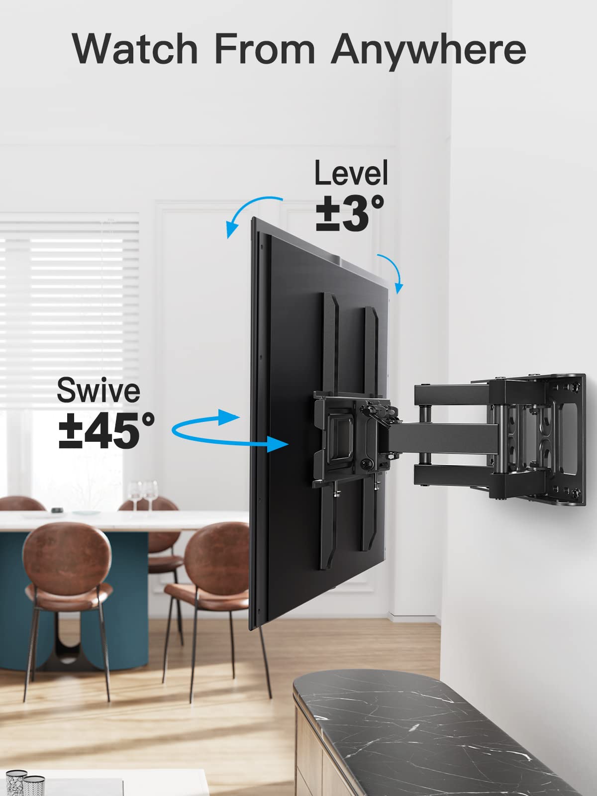 Pipishell Full Motion TV Wall Mount for 26-65 inch LED LCD OLED 4K TVs up to 99lbs - Articulating Swivel Tilt Extension Bracket with Max VESA 400x400mm - Fits 12/16 Inch Wood Studs - Perfect for Living Room, Bedroom & Home Theater Setup