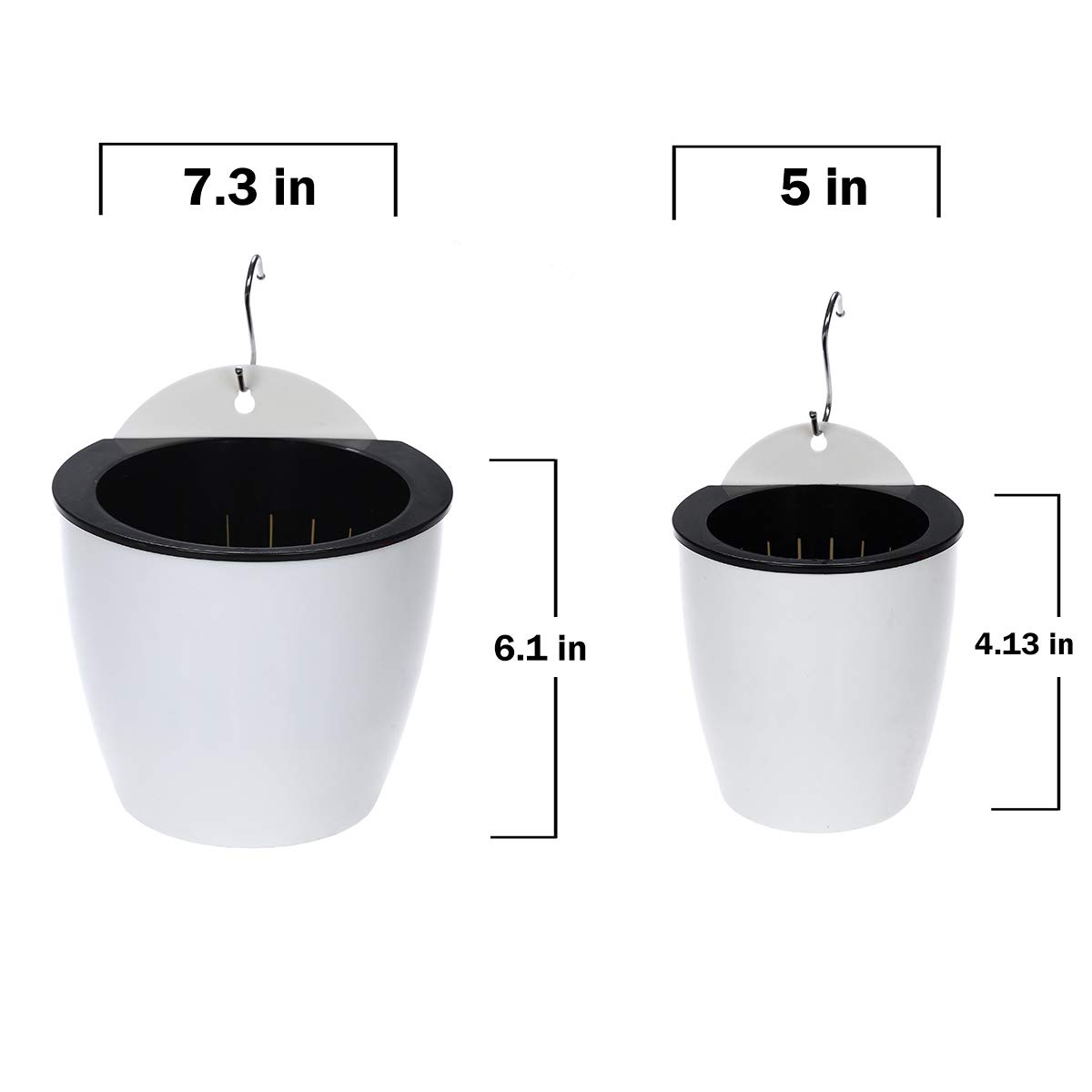 6 Pack 5 Inch Self Watering Plastic Hanging Planters - Wall Mounted Wicking Flower Pots for African Violets, Spider Plants, Orchids - Indoor & Outdoor Use - Perfect for Balconies, Patios, and Small Space Gardening
