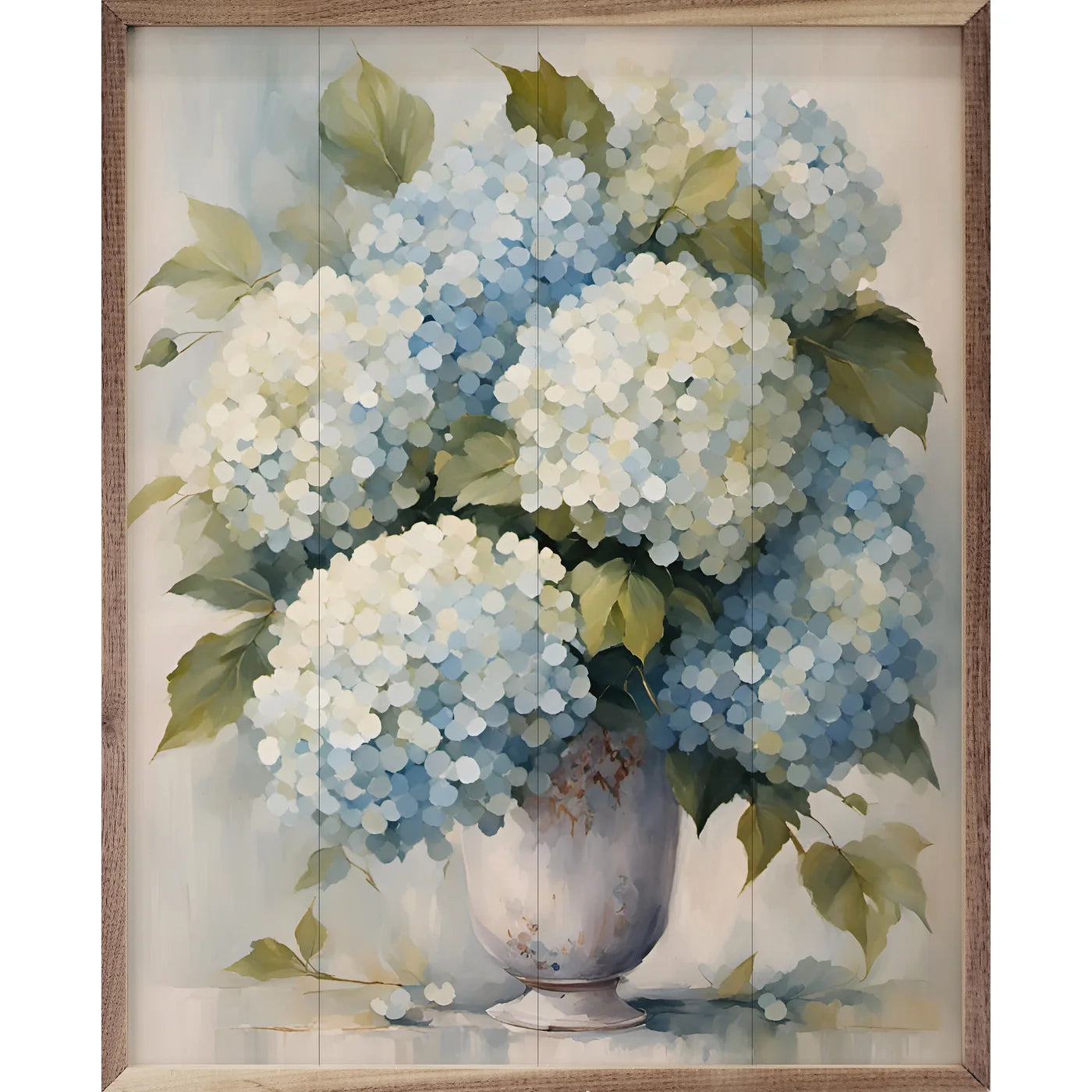 White Hydrangeas in Vase Wood Framed Wall Art Print - Floral Home Decor for Living Room, Bedroom & Office