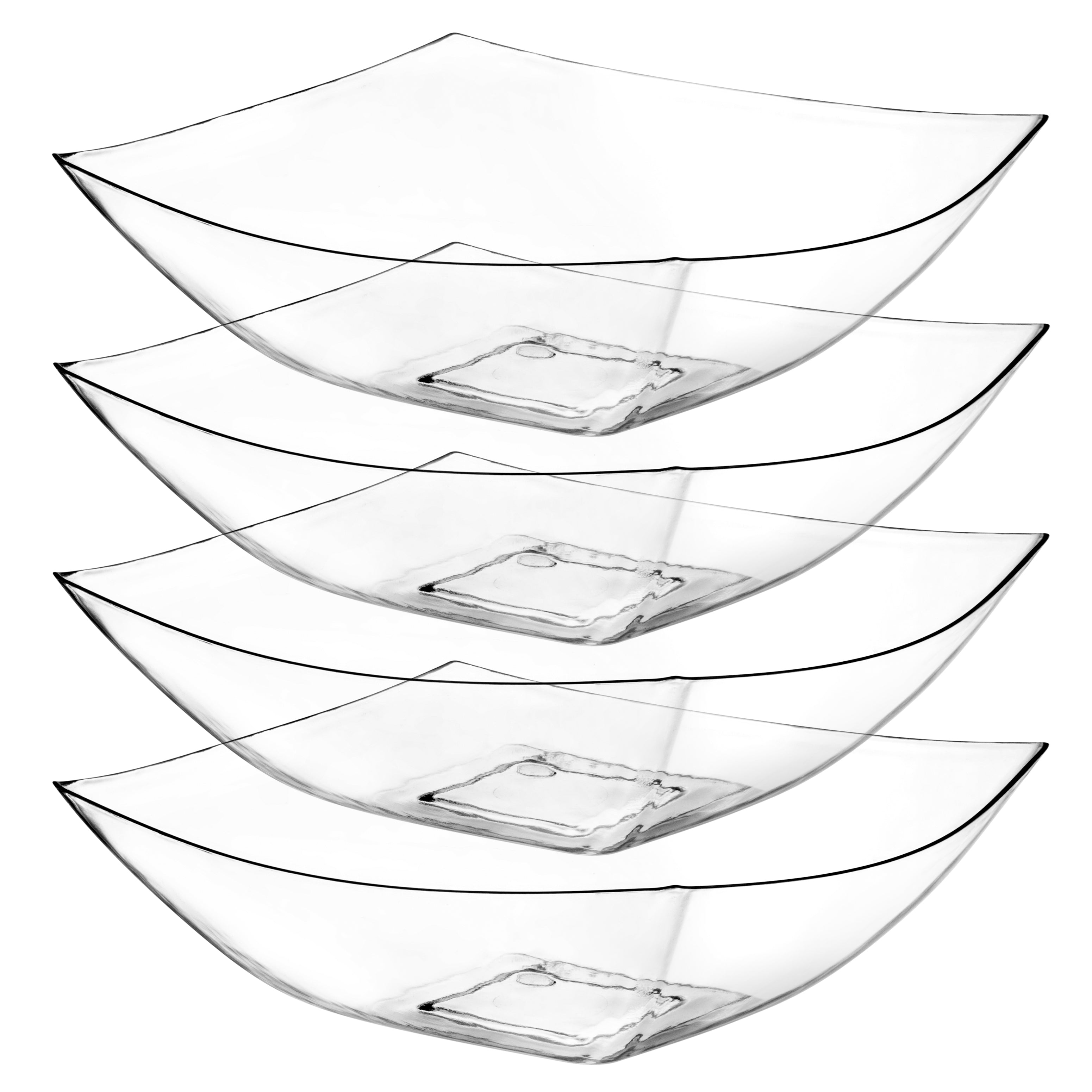 4-Pack Square Fancy Clear Serving Bowls - Elegant Glass Salad Bowls for Parties, Entertaining & Home Decor - Perfect for Fruit, Desserts, Snacks & Table Centerpieces