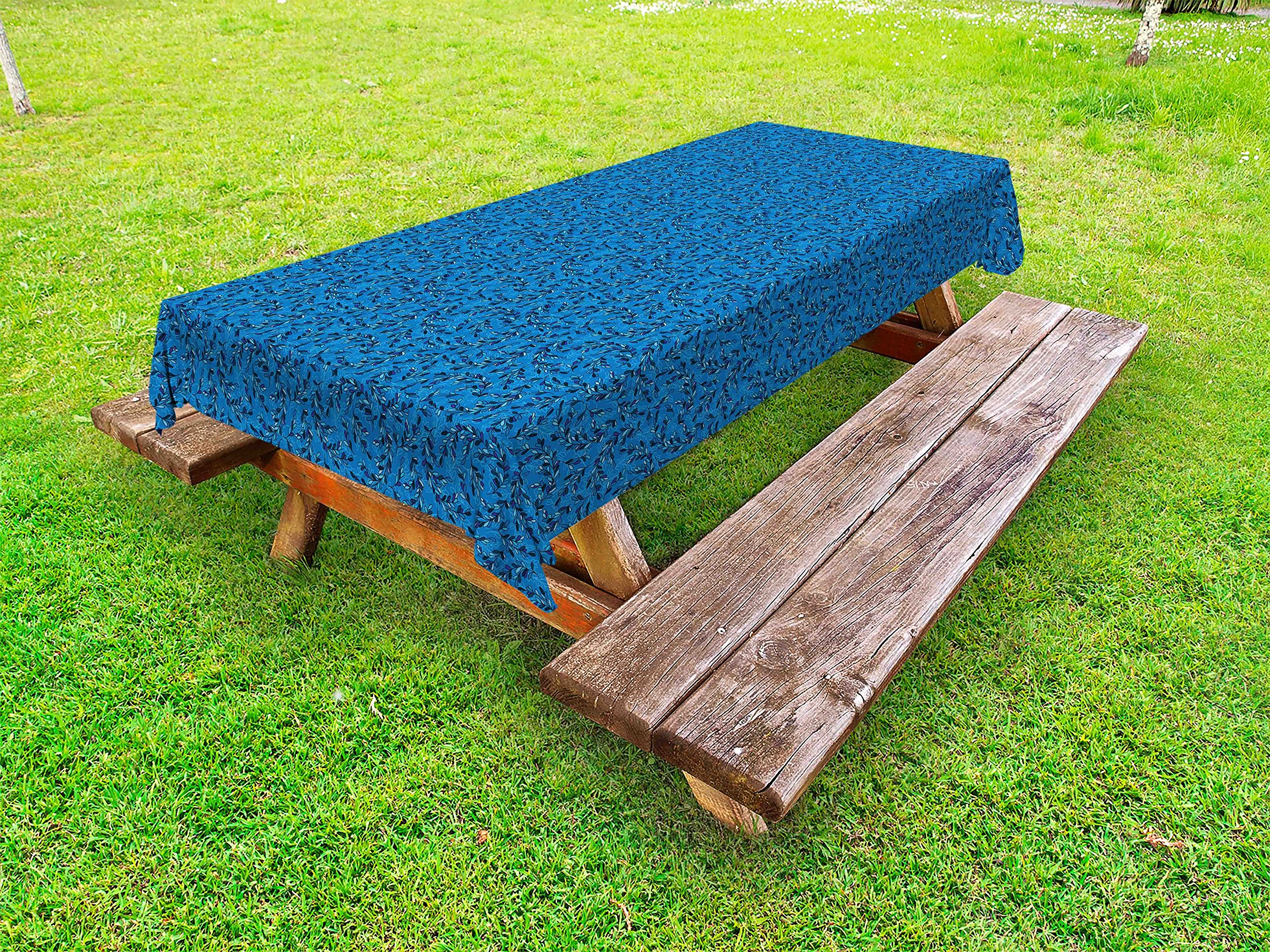 Ambesonne Waterproof Outdoor Tablecloth - Blue & Violet Foliage Silhouette Design, Washable Picnic Table Cover 58x104 Inches - Perfect for Garden Parties, BBQs, and Outdoor Dining