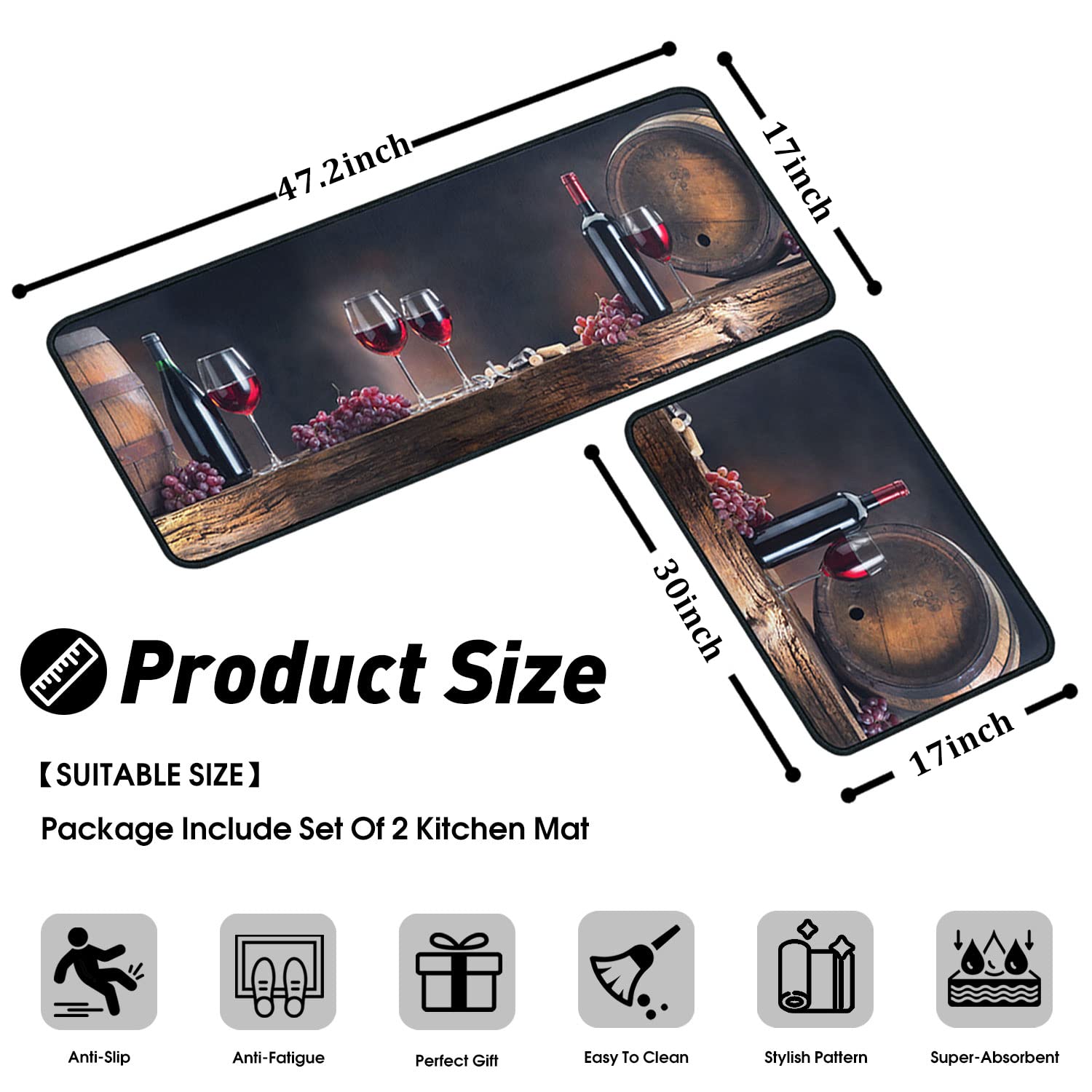 Non-Slip Washable Absorbent Microfiber Kitchen Rugs Set of 2 - 17