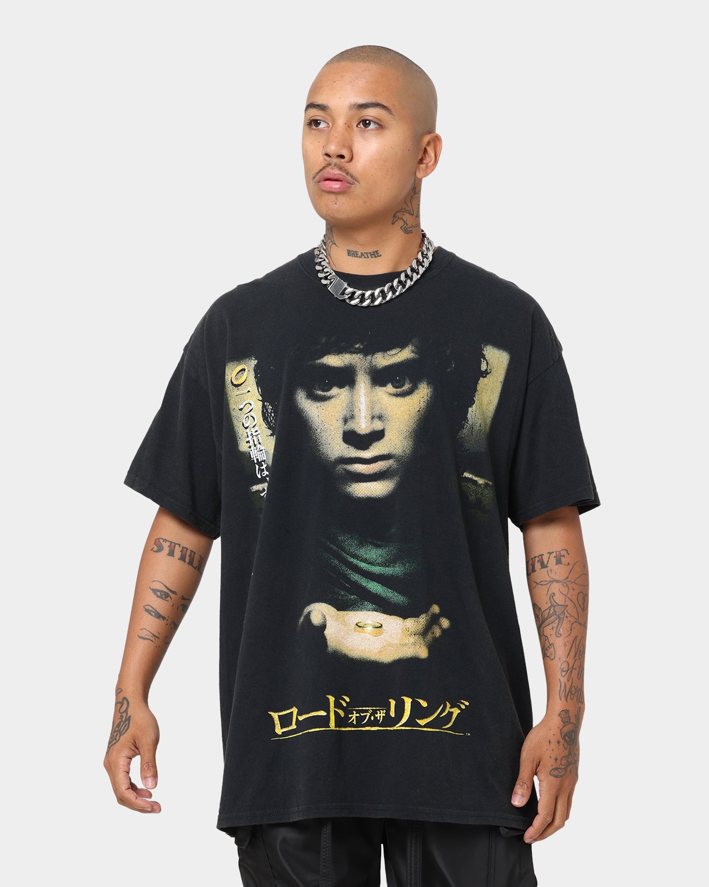 Vintage Washed Black Lord of The Rings Fellowship T-Shirt | American Thrift | Soft Cotton Graphic Tee for Fans & Collectors | Perfect for Cosplay, Movie Nights & Gifts