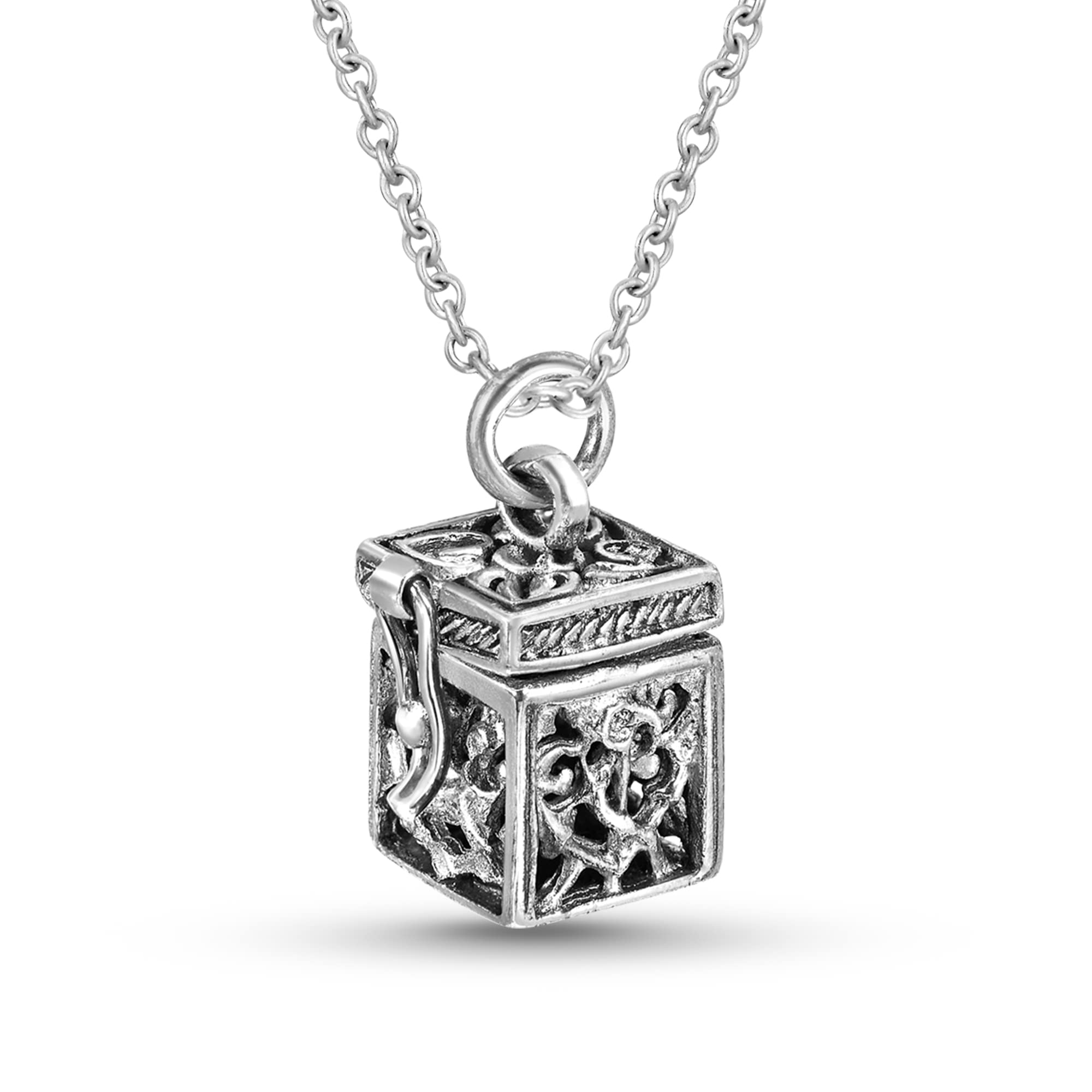 AeraVida .925 Sterling Silver Prayer Box Necklace with Royal Crown Accent - Elegant Keepsake Pendant for Women - Religious Jewelry for Daily Wear & Special Occasions