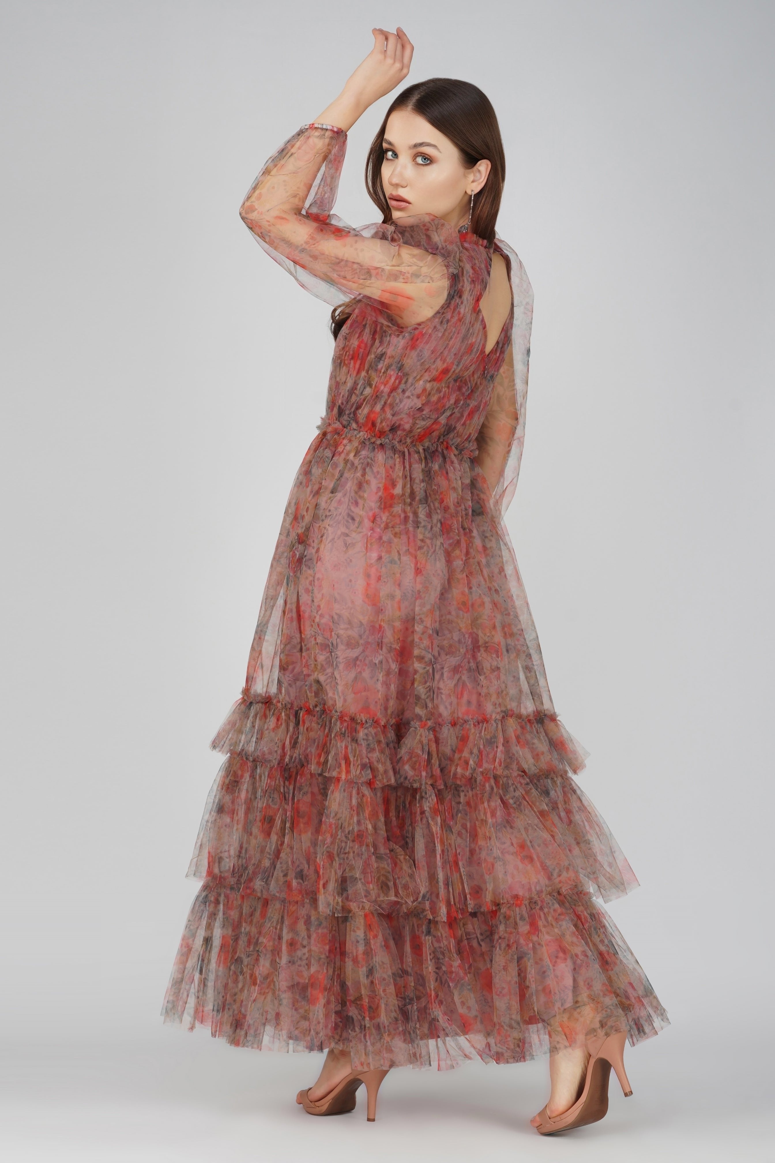 Carina Long Sleeve Floral Maxi Dress in Dusty Rose - Elegant Boho Women's Dress for Weddings, Parties & Special Occasions