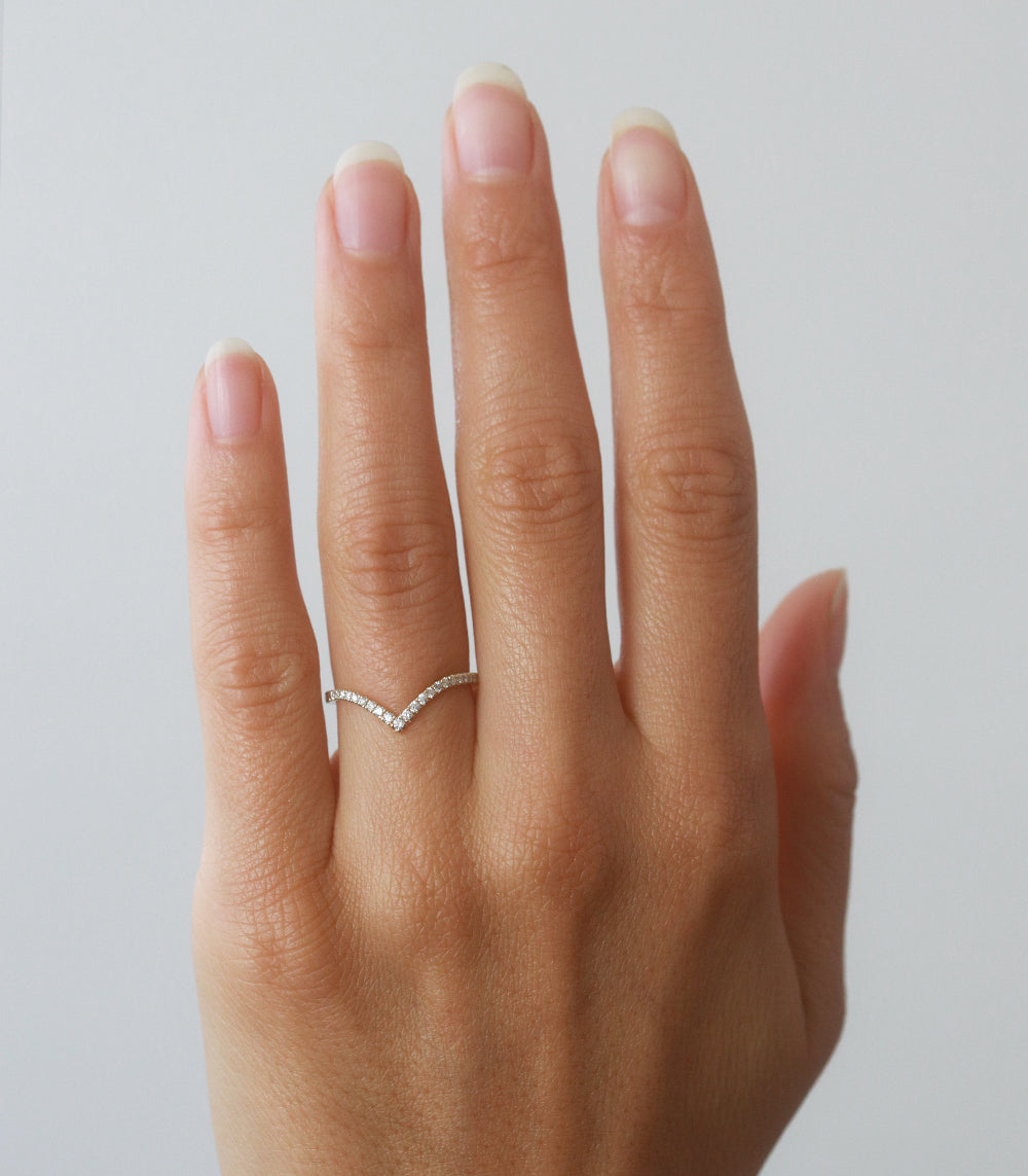 14K Gold Large Chevron Diamond Wedding Band - Stackable Ring for Women, Perfect for Bridal Sets, Anniversary Gifts & Everyday Elegance