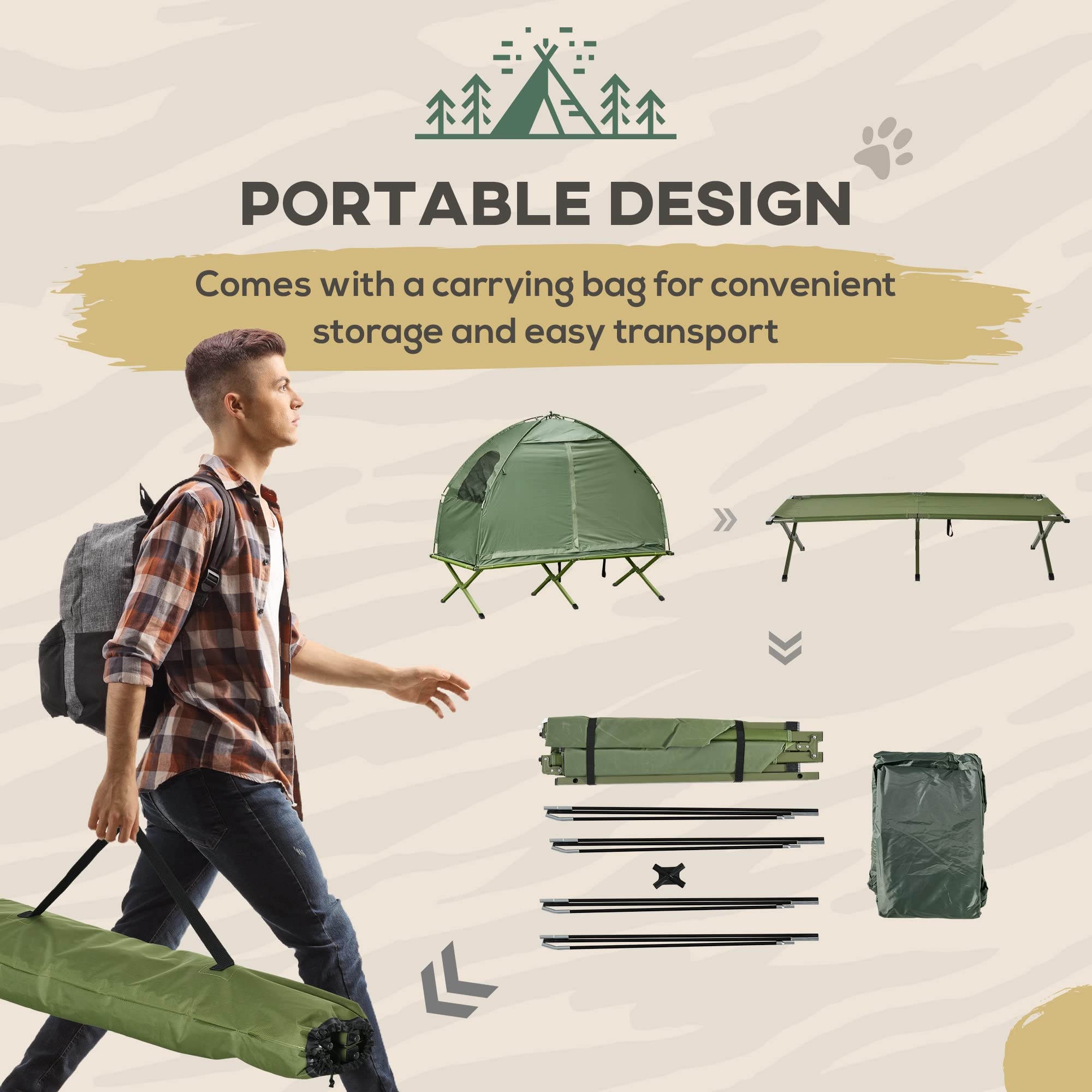 Outsunny Single Person Camping Tent Cot - Portable Folding Off-Ground Covered Outdoor Bed with Carry Bag for Hiking, Backpacking & Outdoor Adventures - Perfect for Solo Campers & Wilderness Exploration