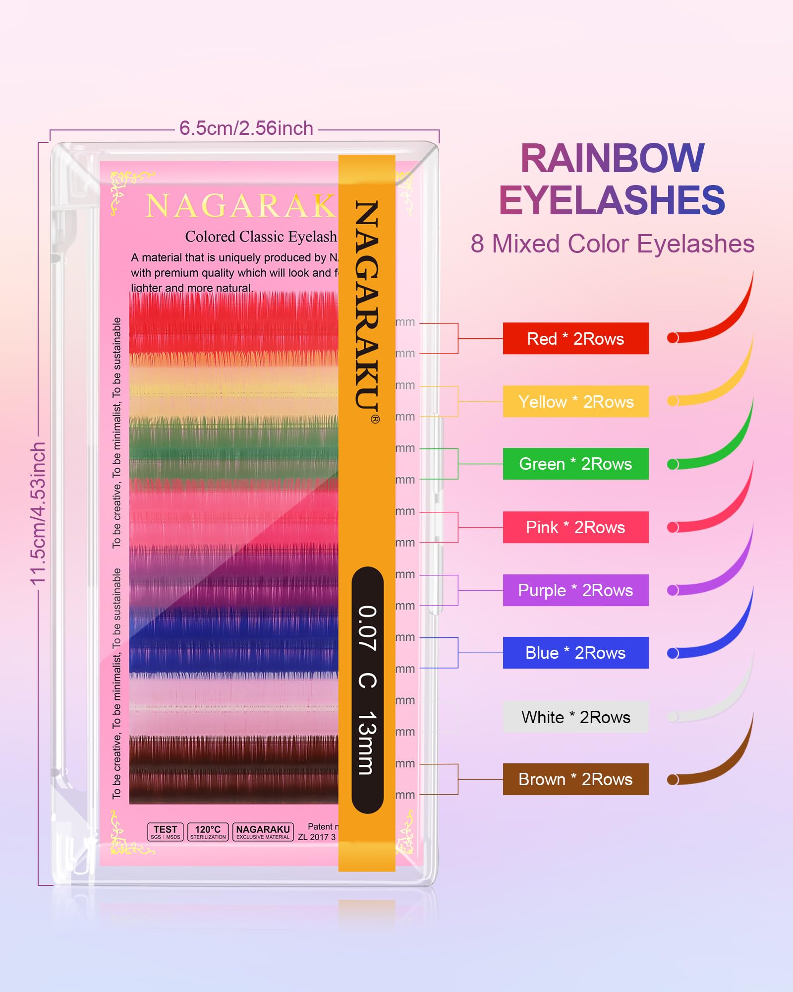 NAGARAKU 8 Colors Rainbow Eyelash Extensions - 0.15mm D Curl 13mm Individual Lashes (Purple, Blue, Pink, Brown) | Professional Salon Supplies for Stunning Eye Makeup & Party Looks