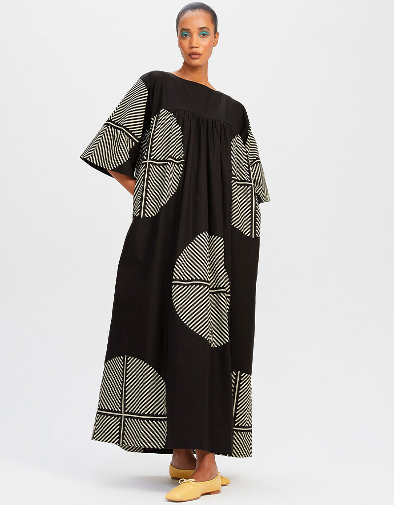 Stylish Black & White Poly Rayon Cotton Kaftan Dress for Women - Perfect for Beach, Vacation and Summer Outfits