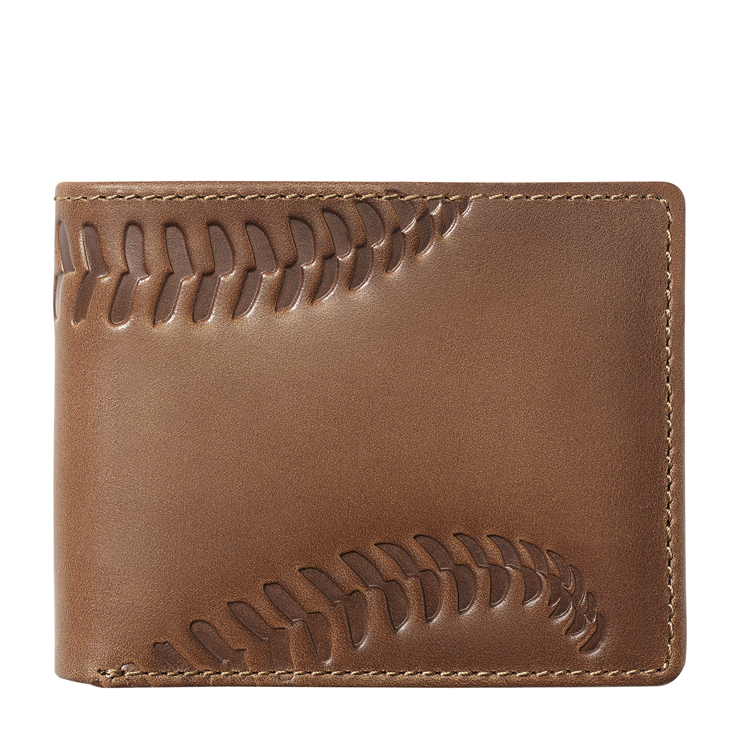 House of Jack Co. Men's Baseball Bifold Wallet - 2 ID Windows, Genuine Full Grain Cowhide Leather, Brown - Perfect Gift for Baseball Fans & Everyday Carry (EDC) Accessories