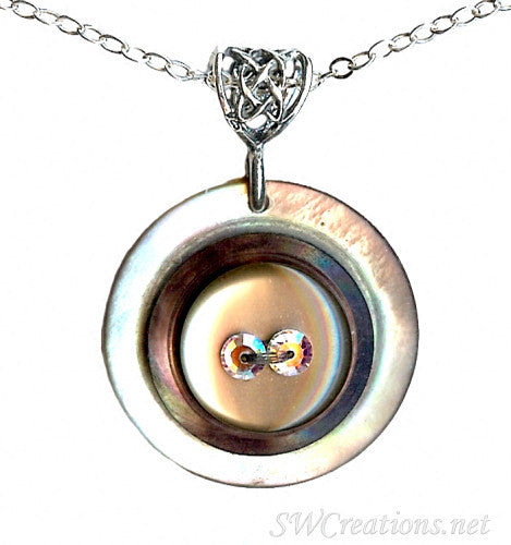 Vintage Topaz Crystal Shell Button Pendant Necklace - Elegant Bohemian Jewelry for Women, Perfect for Weddings, Parties & Everyday Wear
