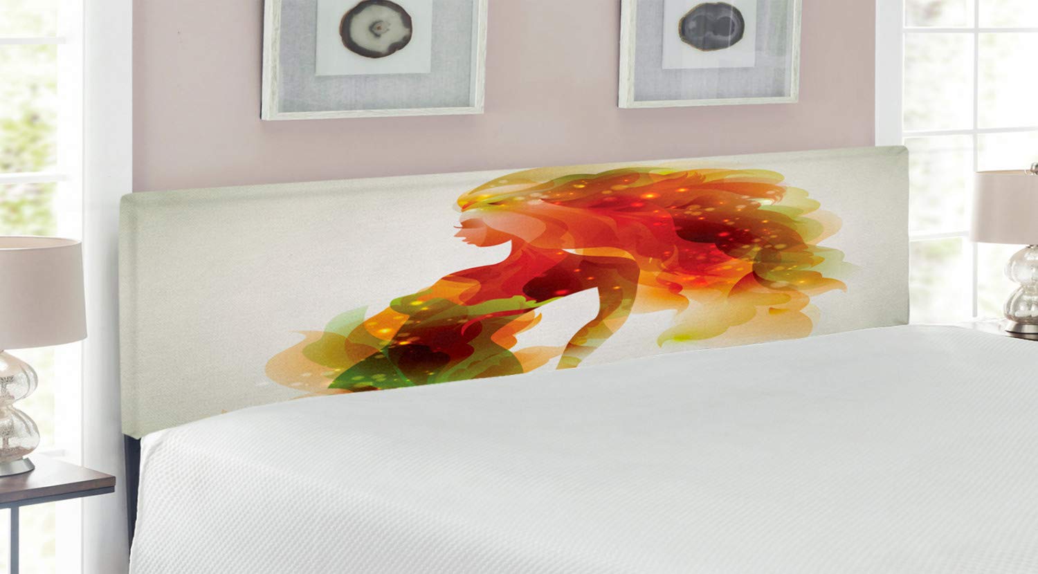 Ambesonne Floral Upholstered Headboard - King Size Bed Frame with Memory Foam, Abstract Flower & Leaf Design in Eggshell Orange - Perfect for Girls' Bedroom, Spring Decor & Modern Home Interior