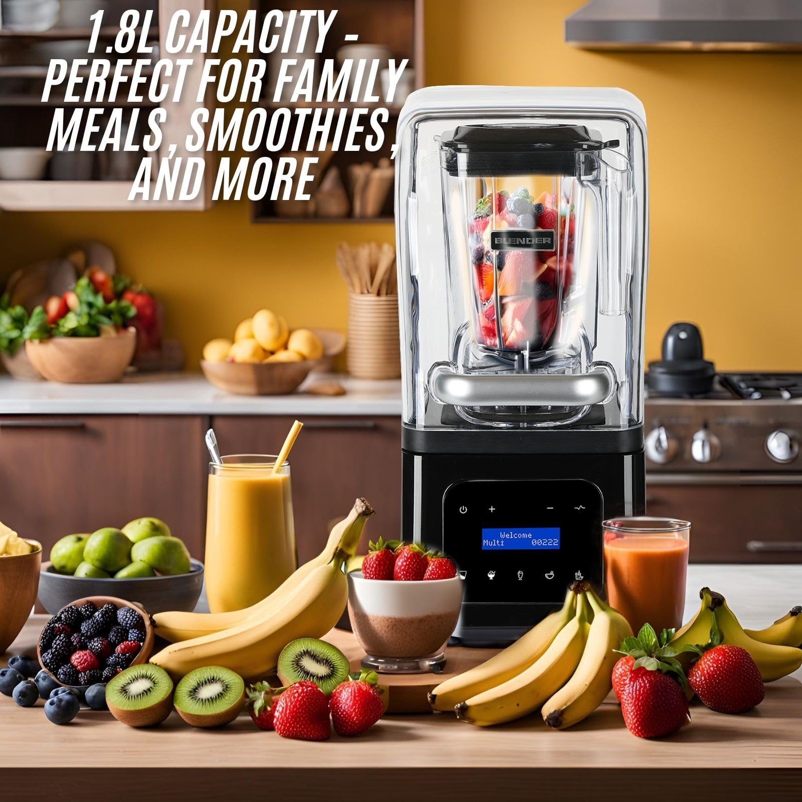 1700W Commercial Blender with 61oz Pitcher - High-Speed, Self-Cleaning & Quiet Performance for Smoothies, Protein Shakes, Soups - Perfect for Restaurants, Juice Bars & Home Kitchens