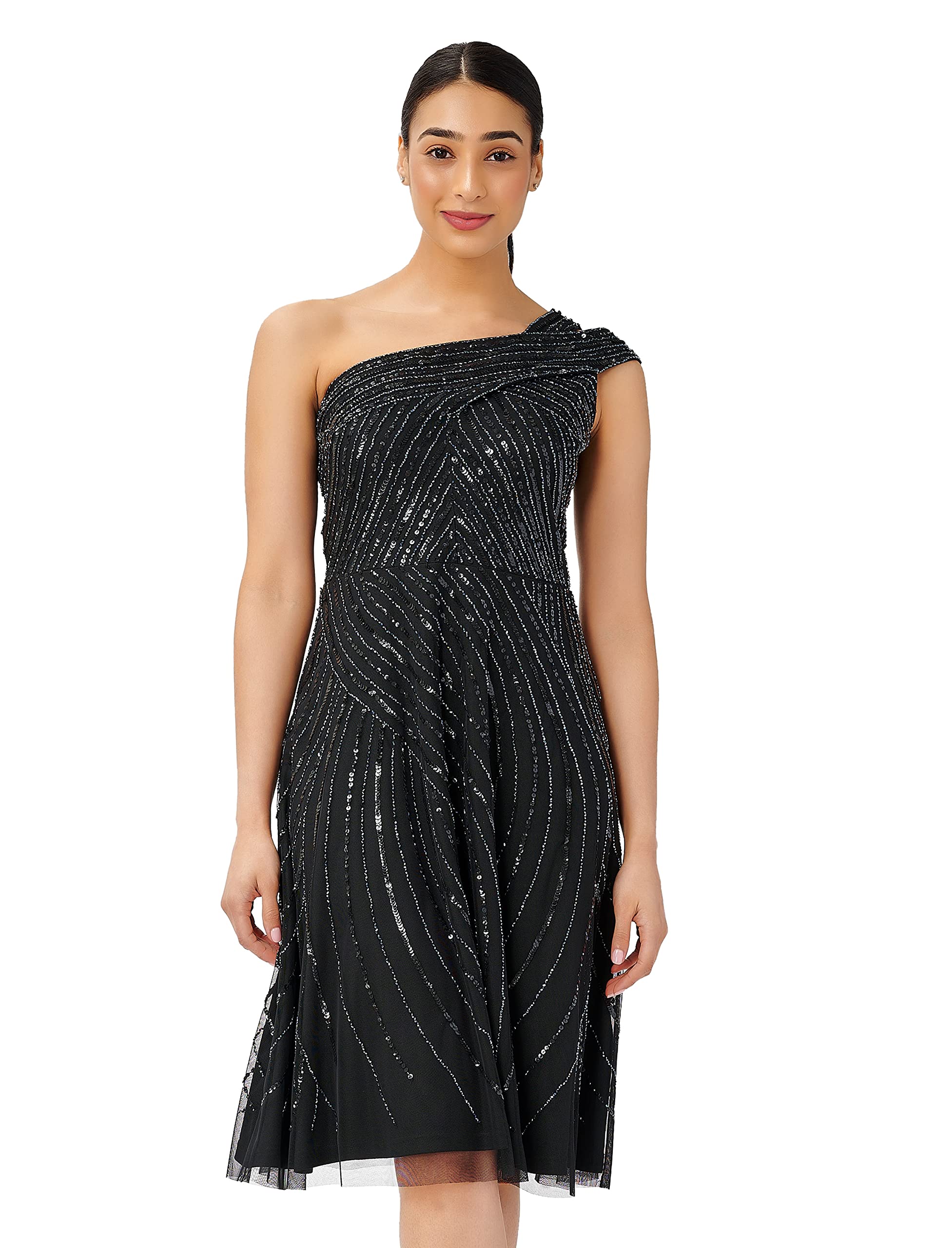 Adrianna Papell Women's Beaded One Shoulder Cocktail Dress - Elegant Evening Gown for Parties, Weddings & Special Occasions