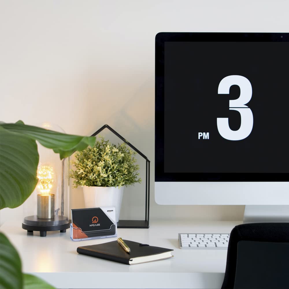 4 Pack Clear Acrylic Business Card Holder for Desk - Professional Card Display Stand for Office, Home & Business Events - Perfect for Trade Shows, Conferences and Reception Areas