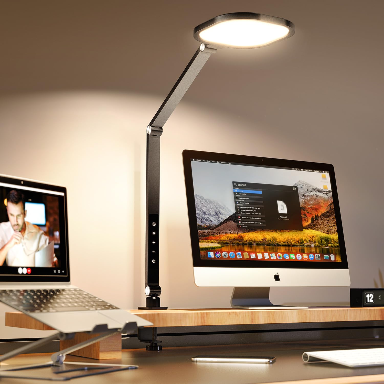 LED Desk Lamp for Home Office - 1200LM Adjustable Swing Arm Clamp Light with Memory & Timer, 3000K-6500K Dimmable Computer Light for Video Calls, Conference, Streaming, Reading & Task Lighting - Perfect for Remote Work, Gaming Setup & Study Room