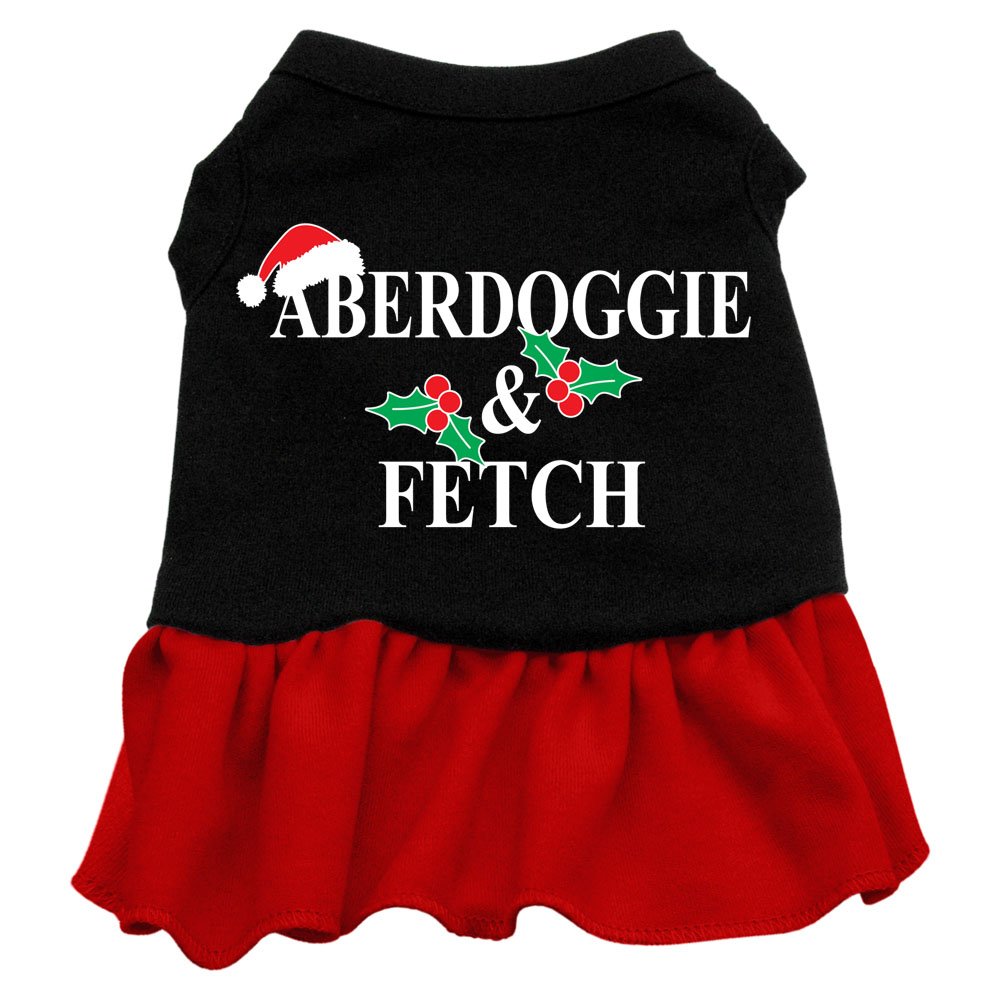 Aberdoggie Christmas Pet Dog & Cat Dress - Black with Red Screen Print - XS (0-3 lbs) - Festive Holiday Outfit for Christmas Parties & Pet Photos