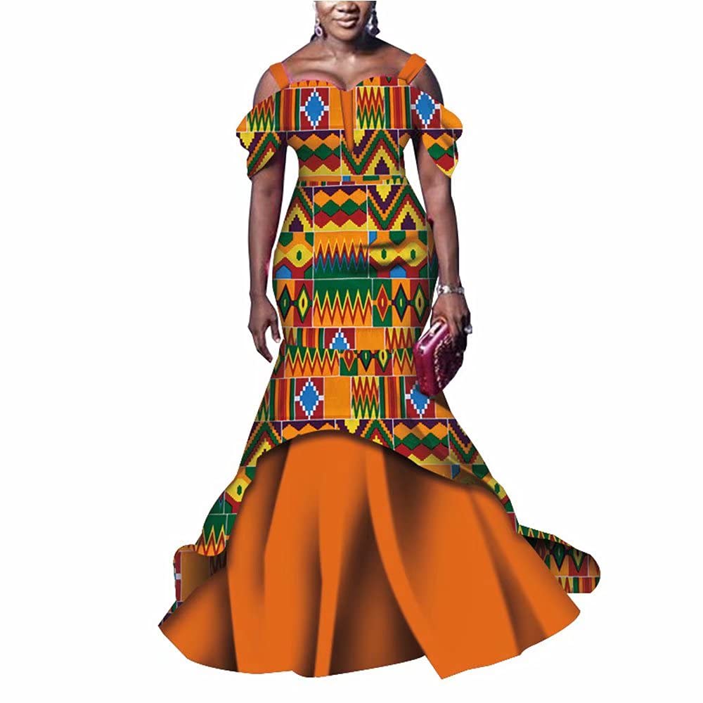 Elegant African Print Maxi Dress for Women - Off Shoulder Strapless Vestidos, Flowy Summer Beach Dress for Vacation & Party Wear