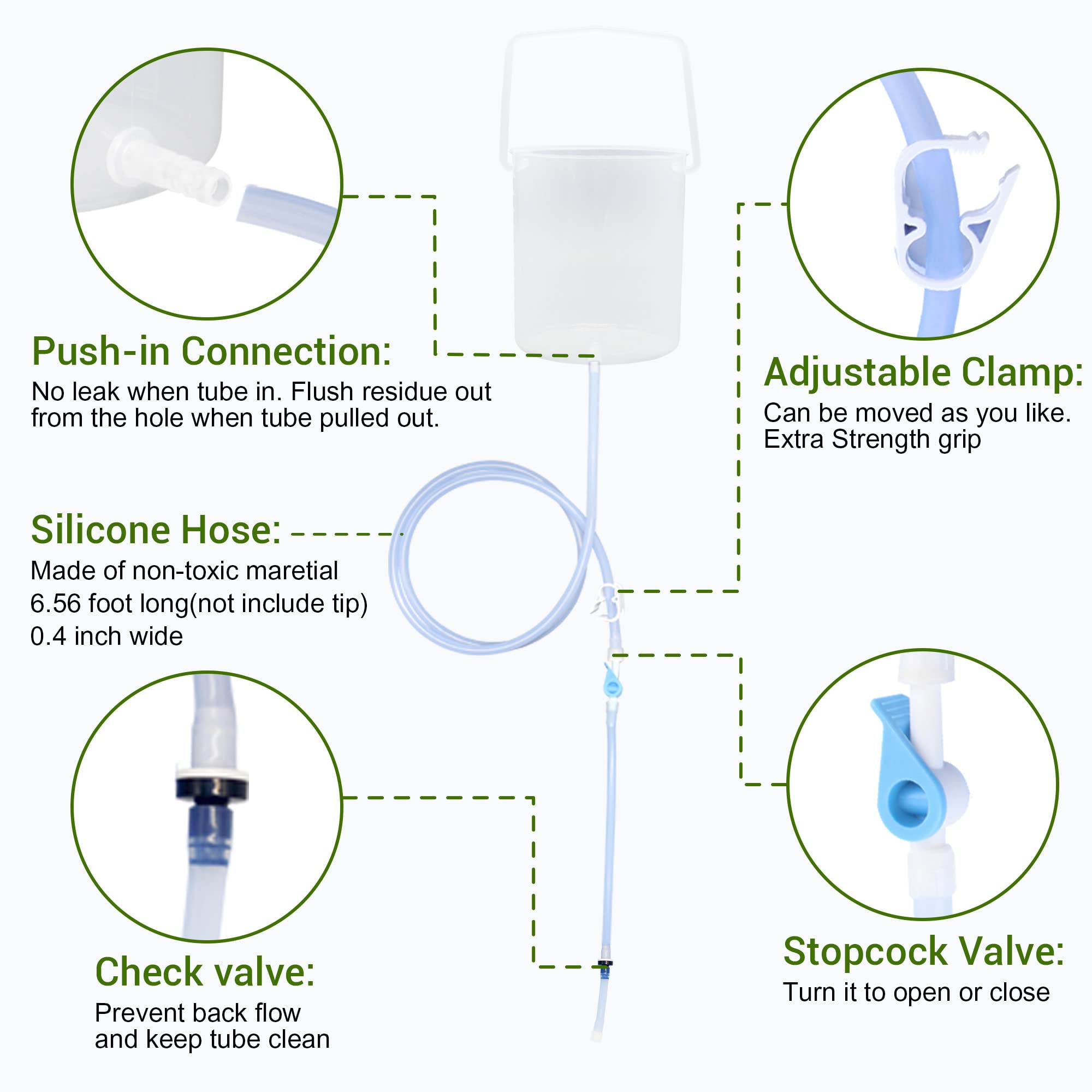 TopQuaFocus 2L BPA-Free Plastic Enema Bucket Kit - Clear Reusable Colon Cleanse System with 6 Leak-Proof Tips for Men & Women - Perfect for Home Coffee Enema Therapy & Colon Detox
