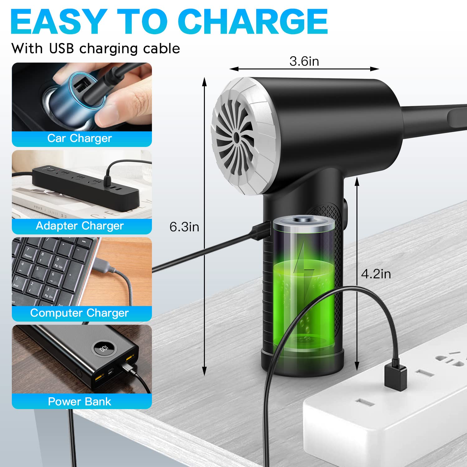 Kairiyard Electric Air Duster - 9000mAh Rechargeable Cordless Compressed Air Canister, 91000RPM High-Power Dust Blower for Computer Keyboard Cleaning, Electronics Maintenance & Car Detailing | Perfect Replacement for Compressed Air Cans