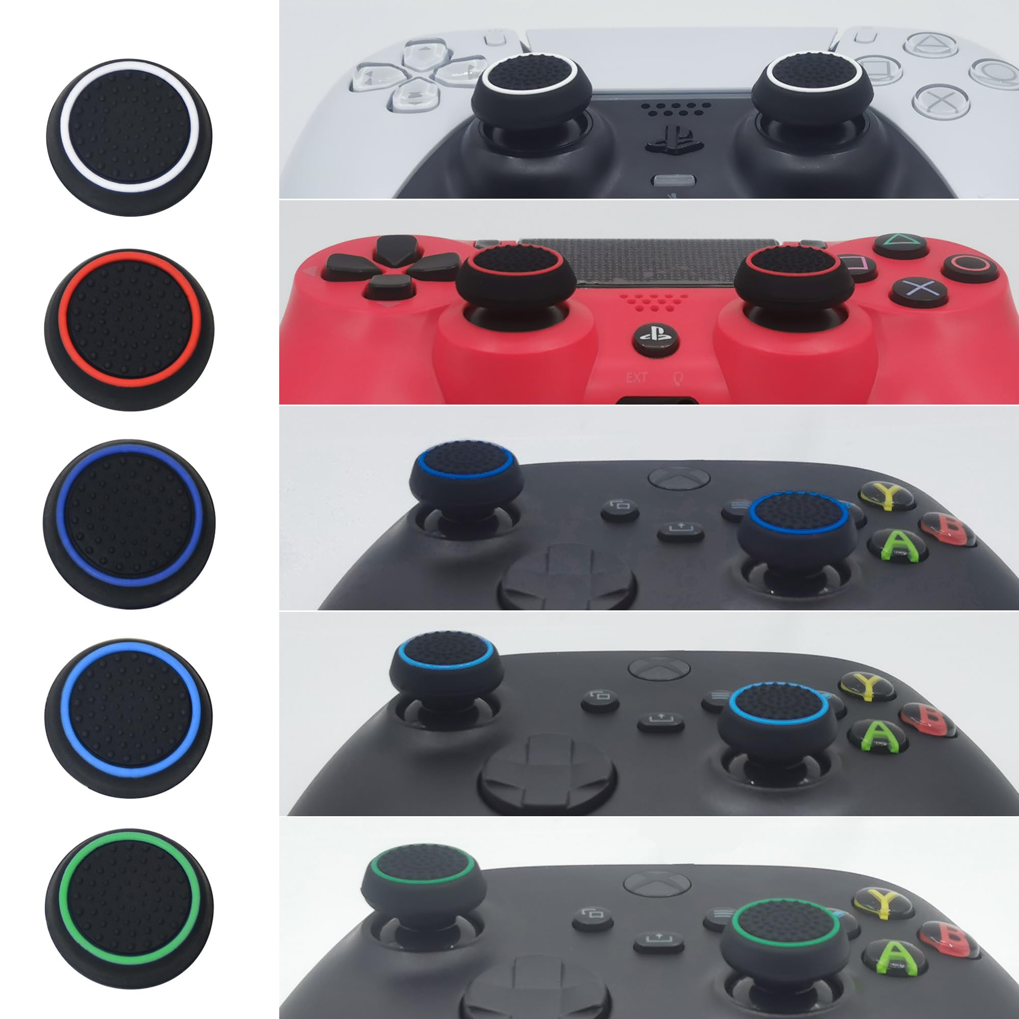 PS5/PS4/Xbox/Switch Pro Controller Thumb Grips & Precision Rings Set (30pcs) - Black & White - Enhanced Grip for Gaming, FPS, Racing & Sports Games