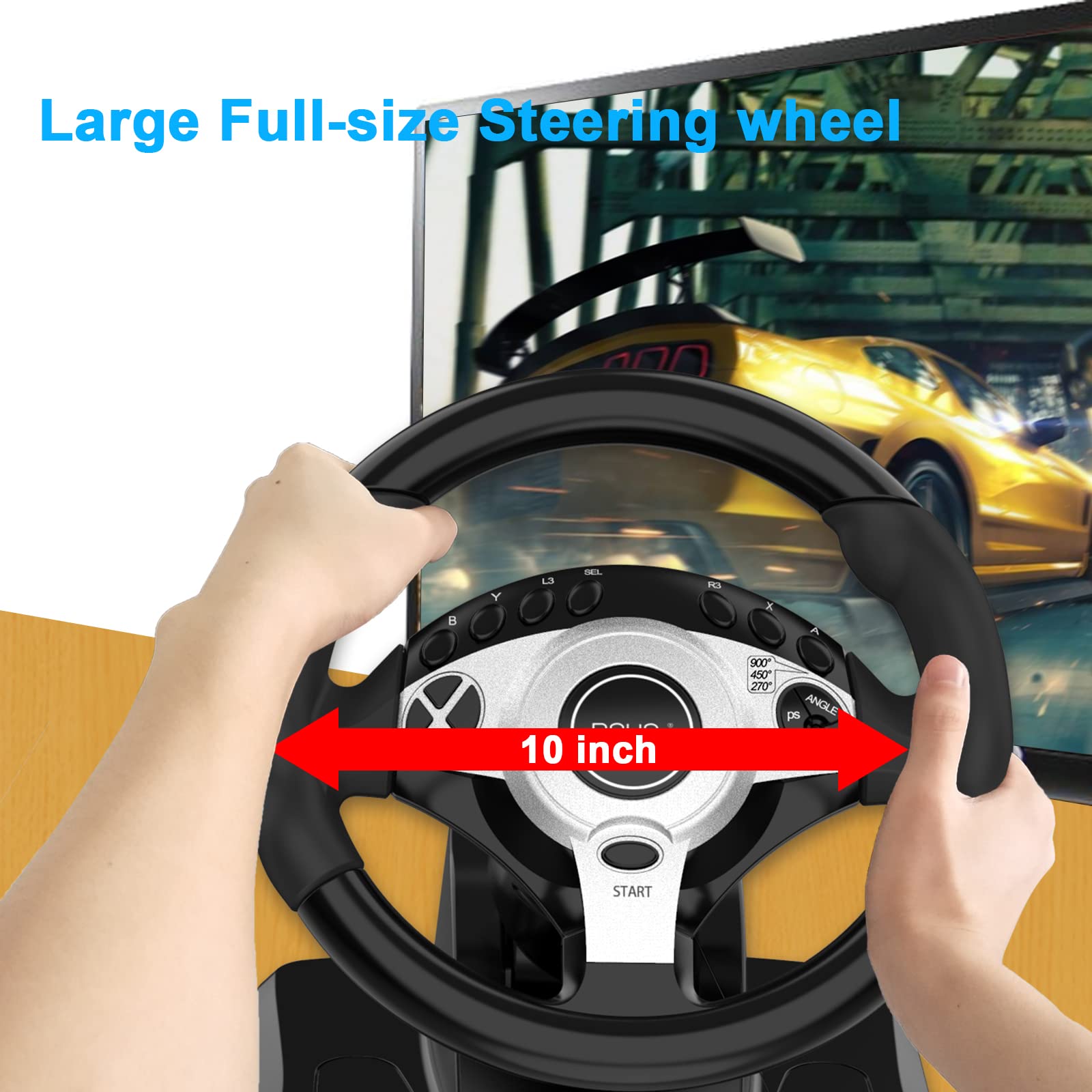 NBCP Racing Wheel with 270/900° Rotation - PC Steering Wheel with Pedals, Dual-Motor Vibration & Gear Shifter - Compatible with Xbox Series X|S, Xbox One, PS4, PS3, PC, Nintendo Switch, Xbox 360 - Perfect for Racing Games & Driving Simulator Experience
