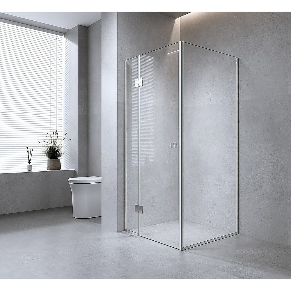 120x70cm Frameless Corner Shower Screen with White Channel & Stainless Steel Hinges, Square Knob Handle - Perfect for Modern Bathroom Renovation and Space-Saving Design