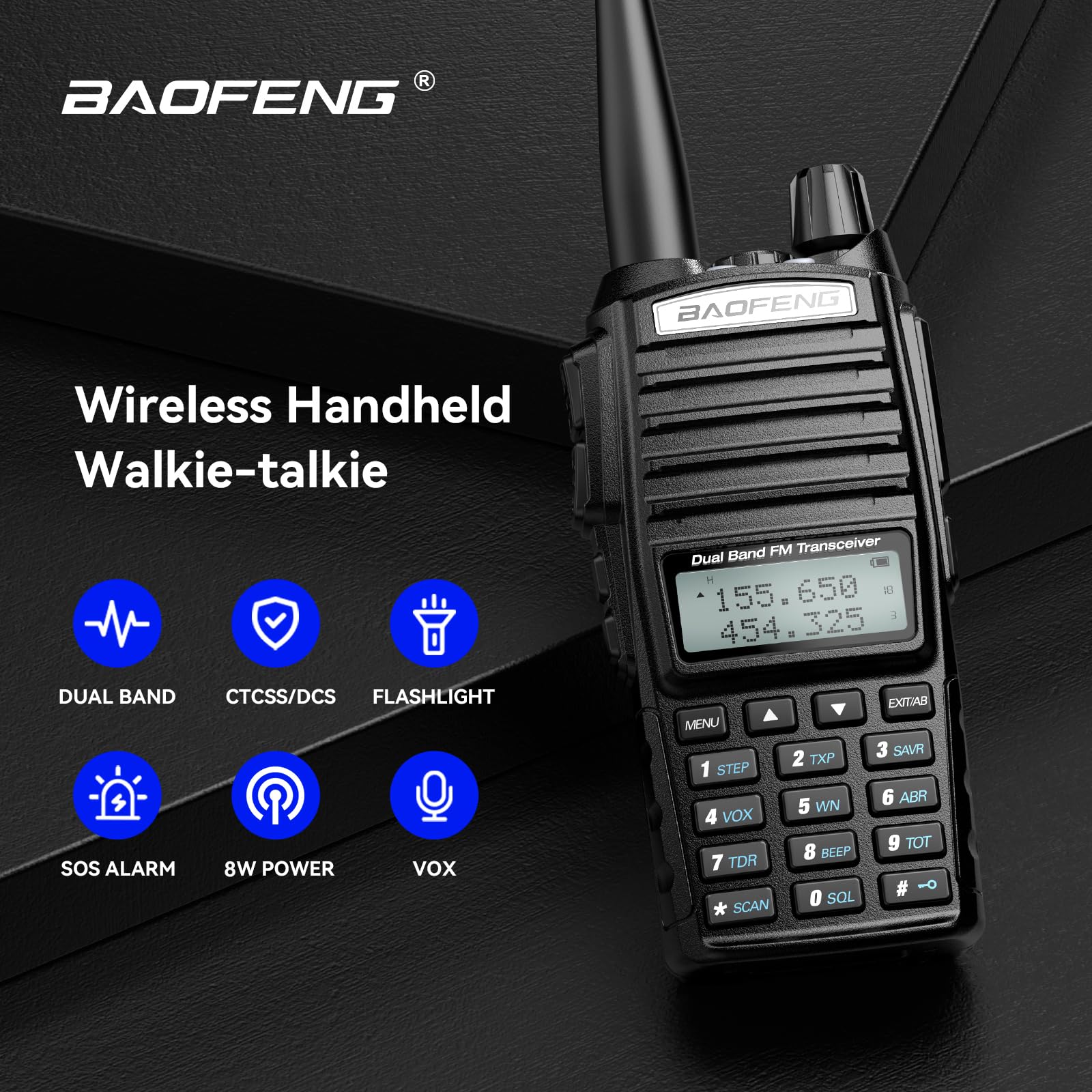 BAOFENG UV-82 8W High Power UHF/VHF Dual Band Two Way Radio - Long Range Rechargeable Walkie Talkie with Programming Cable & Earphones (1 Pack) - Ideal for Outdoor Adventures, Emergency Communication, and Security Teams