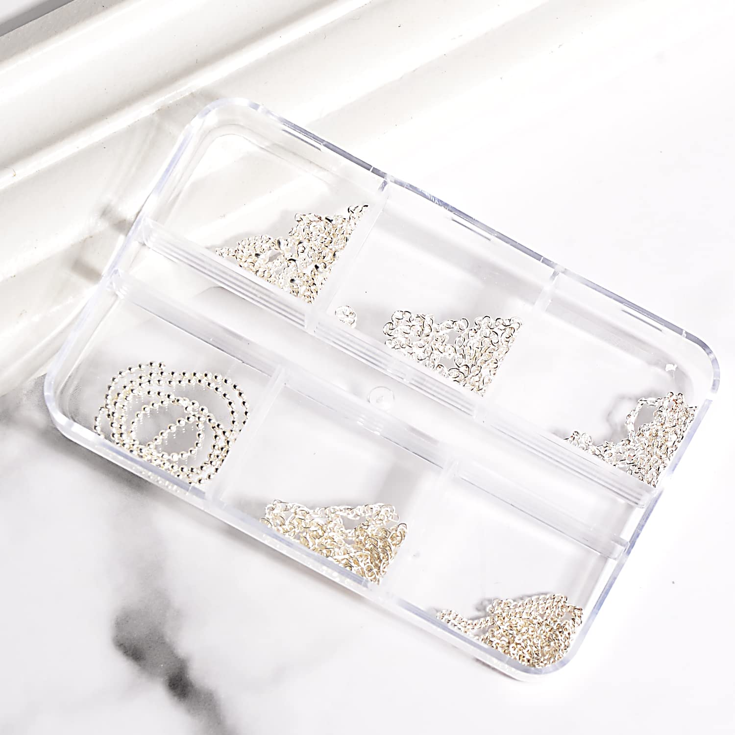 6 Strips 3D Metal Nail Art Chains - Silver Punk Nail Studs & Beads for Nail Decoration | DIY Manicure Jewelry Accessories for Punk, Gothic & Festival Nail Art Designs