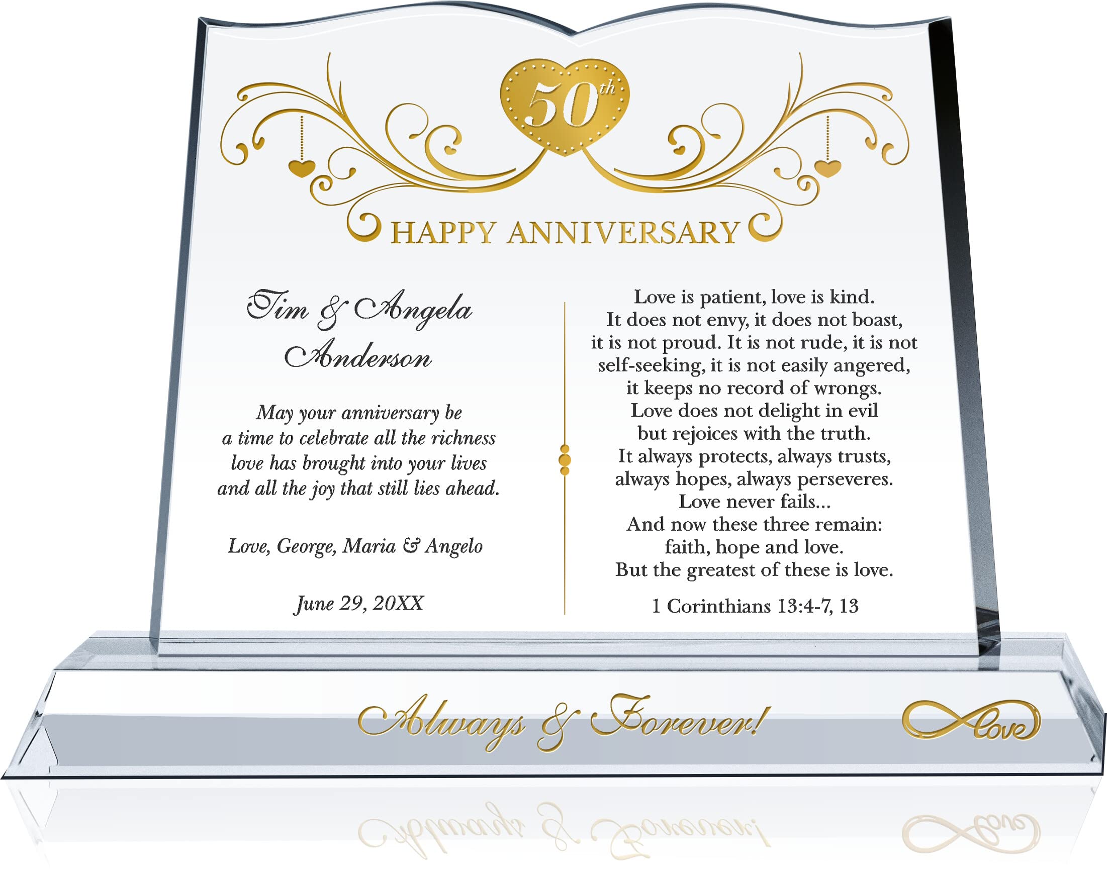 Personalized Infinity Love Crystal Anniversary Gift - 10th, 15th, 20th, 25th, 30th, 40th, 50th Wedding Anniversary Keepsake for Parents, Couples, Friends - 10 Inch Elegant Home Decor & Romantic Gift Idea for Special Occasions