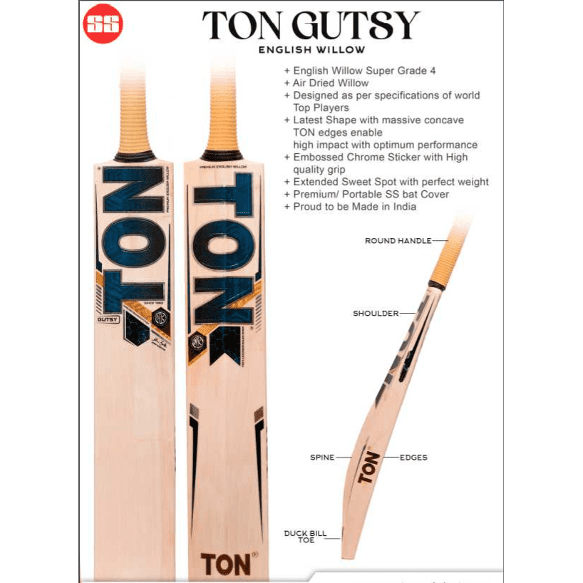 SS Ton Gutsy Adult Cricket Bat - Premium English Willow Cricket Bat for Professional Players | Perfect for Cricket Matches, Training & Backyard Practice