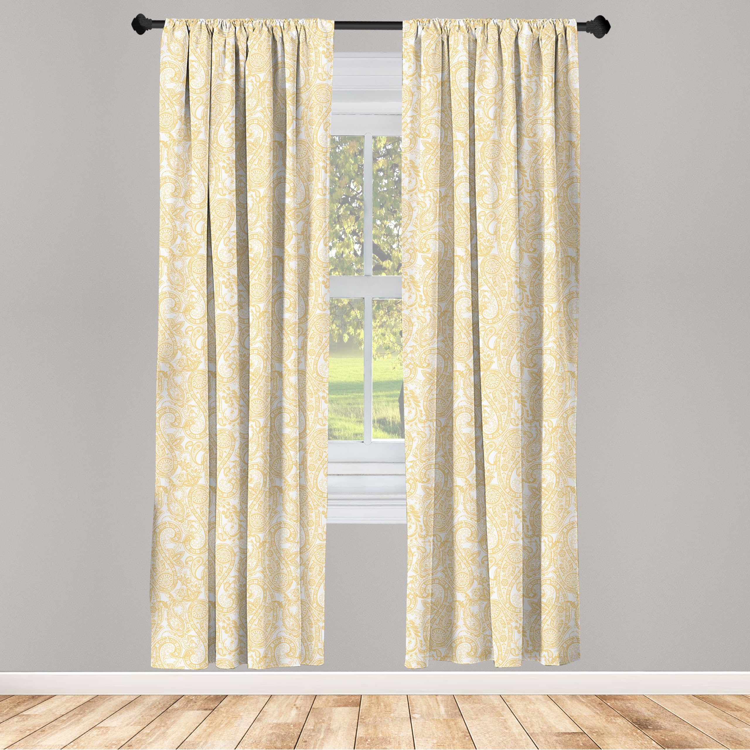 Ambesonne Paisley Window Curtains - Ethnic Floral Oriental Style Monochrome Art Decor, Lightweight 2-Panel Set with Rod Pocket (28