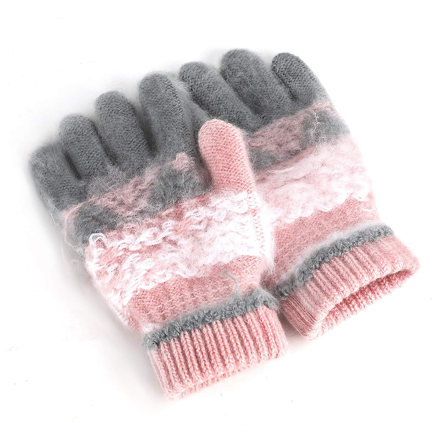 Warm Winter Snow Ski Gloves for Kids - Soft Animal Cat Bear Design Full Finger Knit Mittens - Perfect for Skiing, Snowboarding & Christmas Gifts