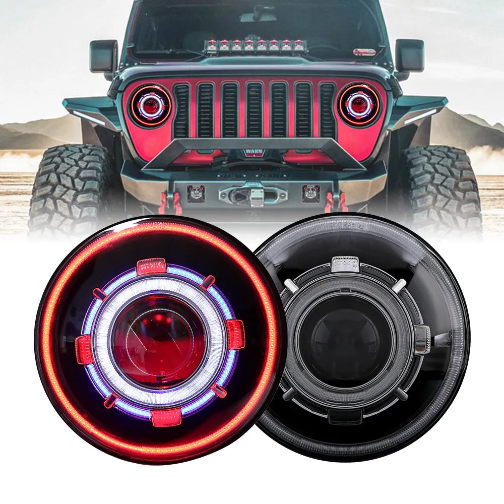 7 Inch Round LED Headlight with Demon Eye for Jeep Wrangler JK JL TJ - High-Performance Off-Road Lighting for Night Driving & Adventure