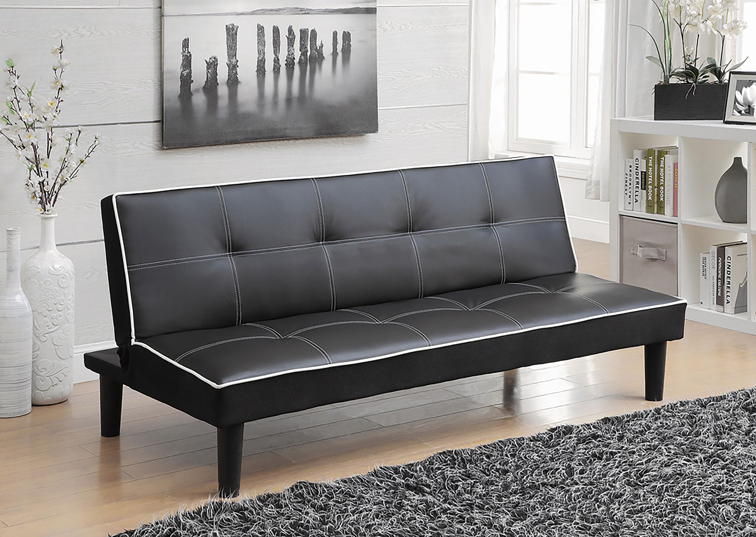 Coaster Furniture Sleeper Sofa Bed with Contrast Piping - Black Upholstered Convertible Couch for Small Spaces | Perfect for Guest Rooms, Apartments & Home Offices (Model 550044)
