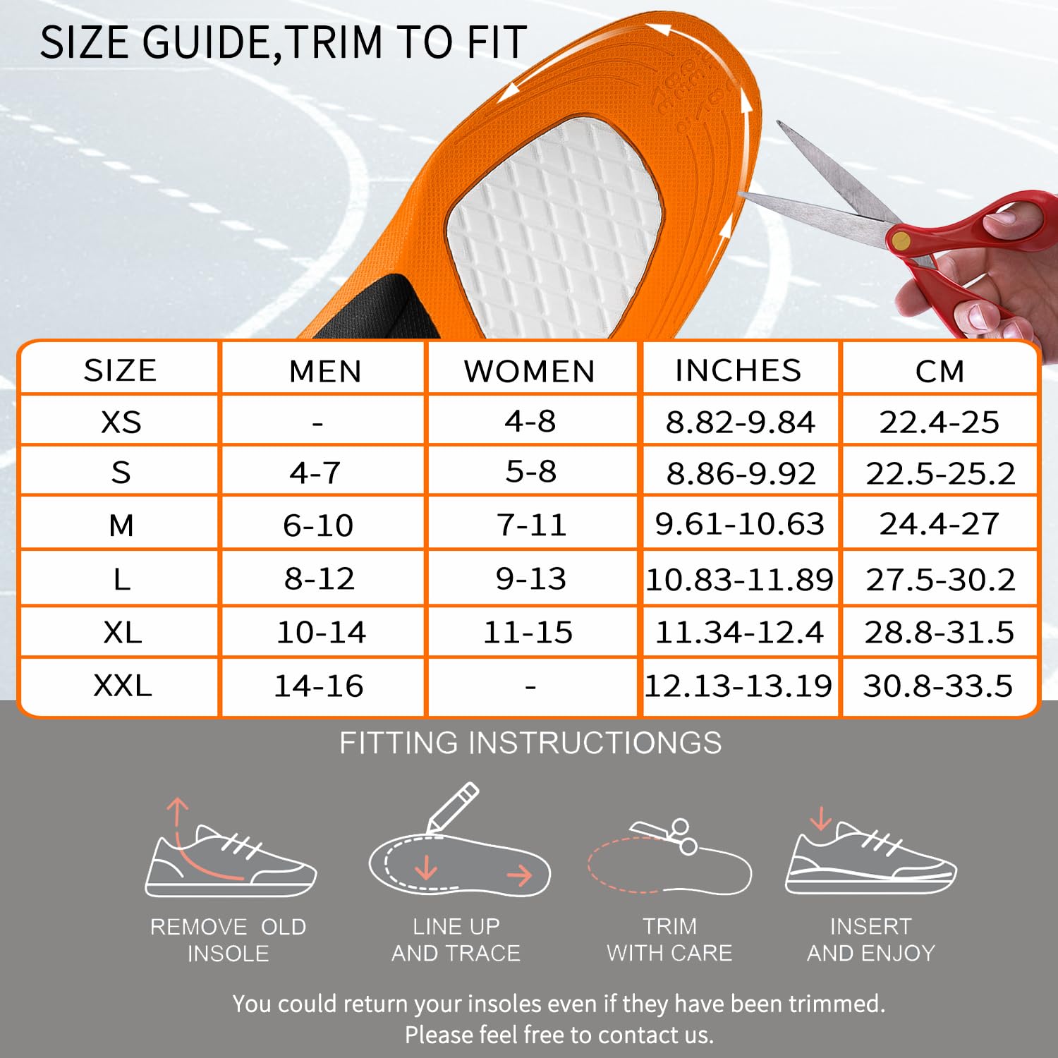 Plantar Fasciitis Relief Shoe Insoles - Arch Support Orthotic Inserts for Running & Athletic Shoes - Gel Cushion for Foot Pain - Trim to Fit (Men 8-12/Women 9-13) - Perfect for Workouts, Walking & All-Day Comfort