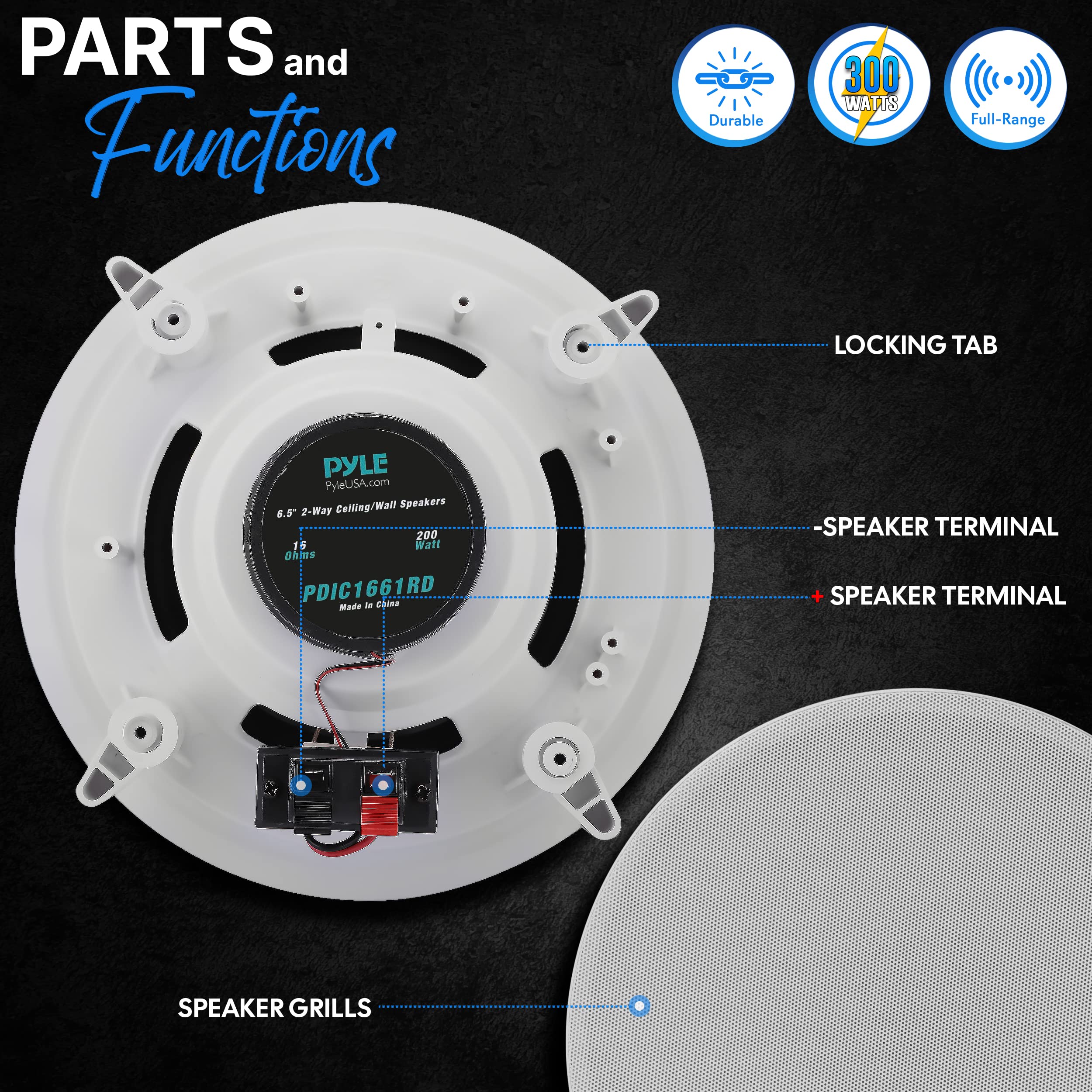 Pyle 6.5 Inch 2-Way In-Wall/Ceiling Speaker System - 200W Bluetooth Home Audio with Built-in Amplifier, USB, AUX & Mic Input - Wall Mountable for Home Theater & Surround Sound - Perfect for Living Room, Bedroom & Office Entertainment