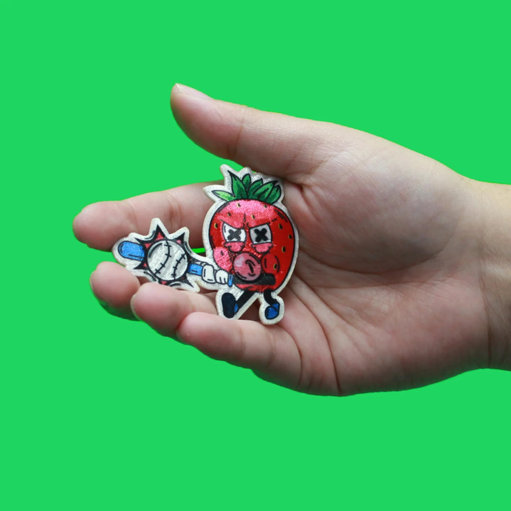 Strawberry Bubblegum Flavor Embroidered Iron-On Patch for Baseball Caps - Perfect for DIY Hat Customization & Fashion Accessories