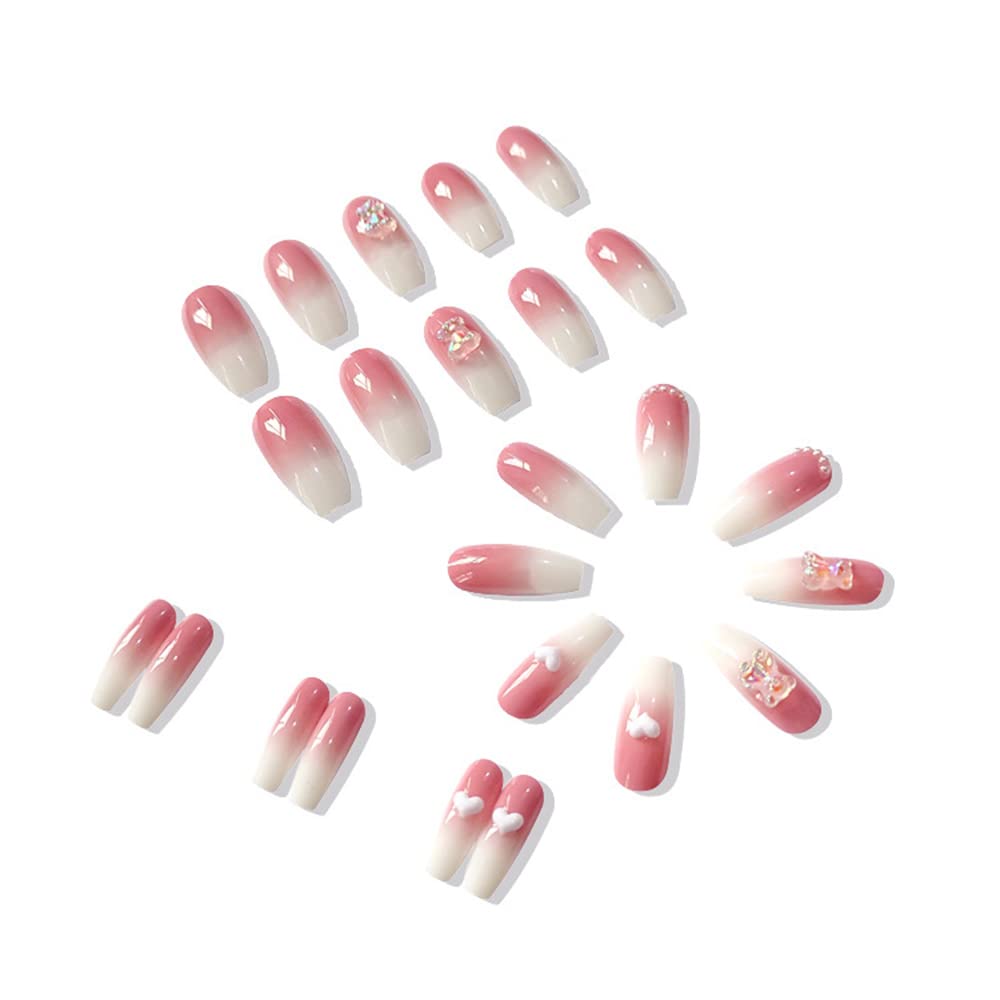 SINLOV 24pcs Coffin Fake Nails - Nude Pink Gradient Press on False Nails, Long Ballerina Artificial Nails, Full Cover Nail Tips for Women & Girls | Perfect for Parties, Weddings, and Special Occasions (Pink 3)