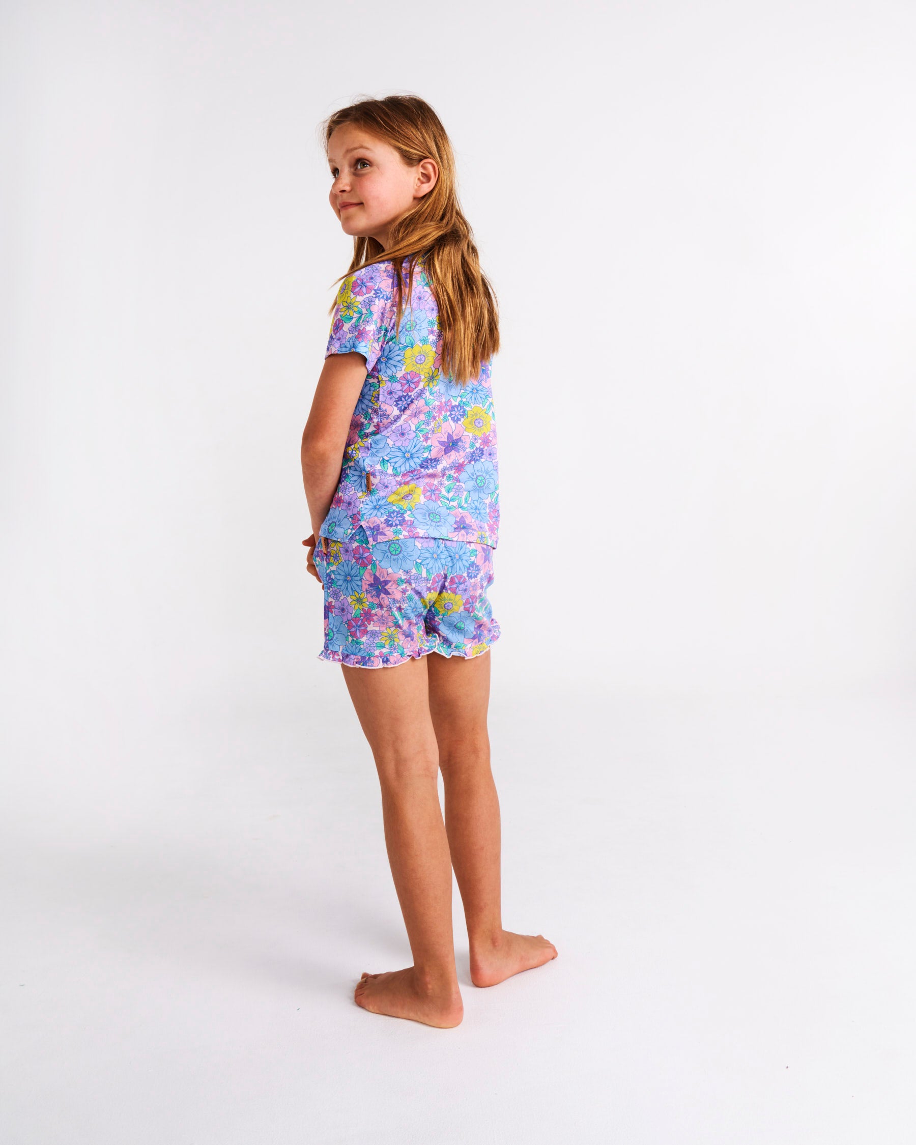 Organic Cotton Short Sleeve Tee & Frill Short Pajama Set for Women - Soft, Comfortable Sleepwear for Summer Nights, Lounge Wear, and Relaxing at Home